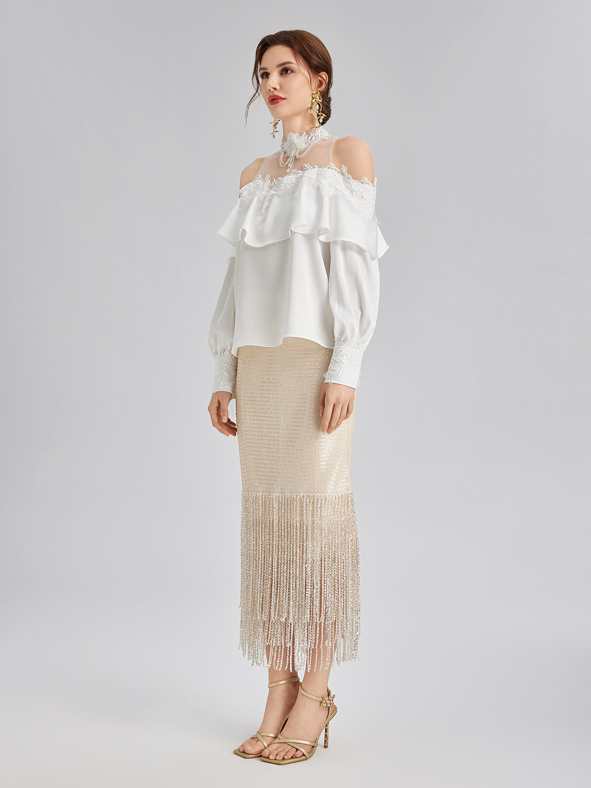Final Sale | Off-Shoulder Ruffle Lace Mesh Top