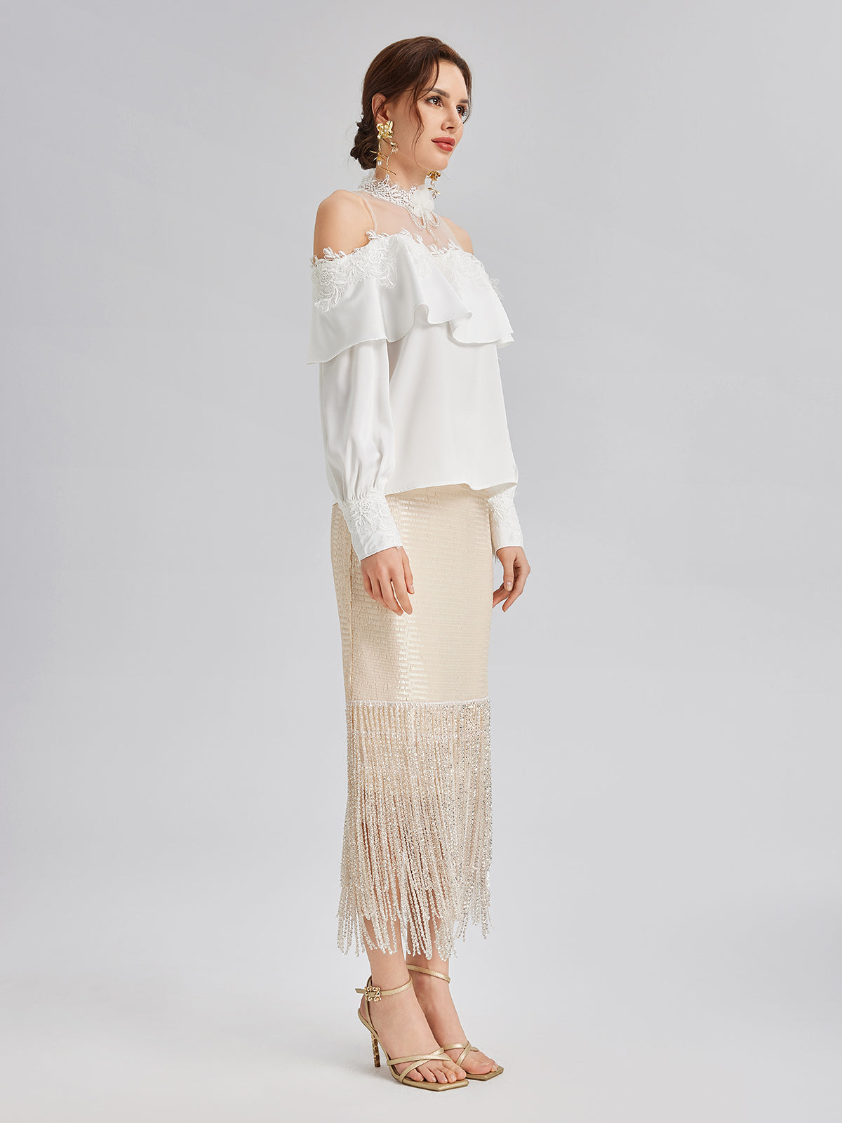 Final Sale | Off-Shoulder Ruffle Lace Mesh Top