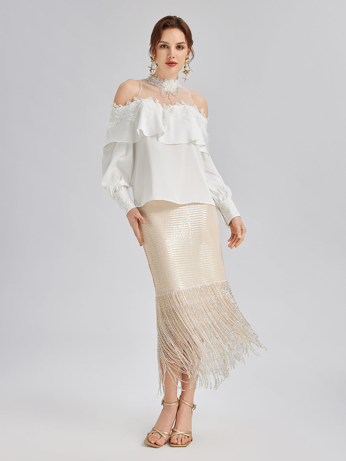 Final Sale | Off-Shoulder Ruffle Lace Mesh Top