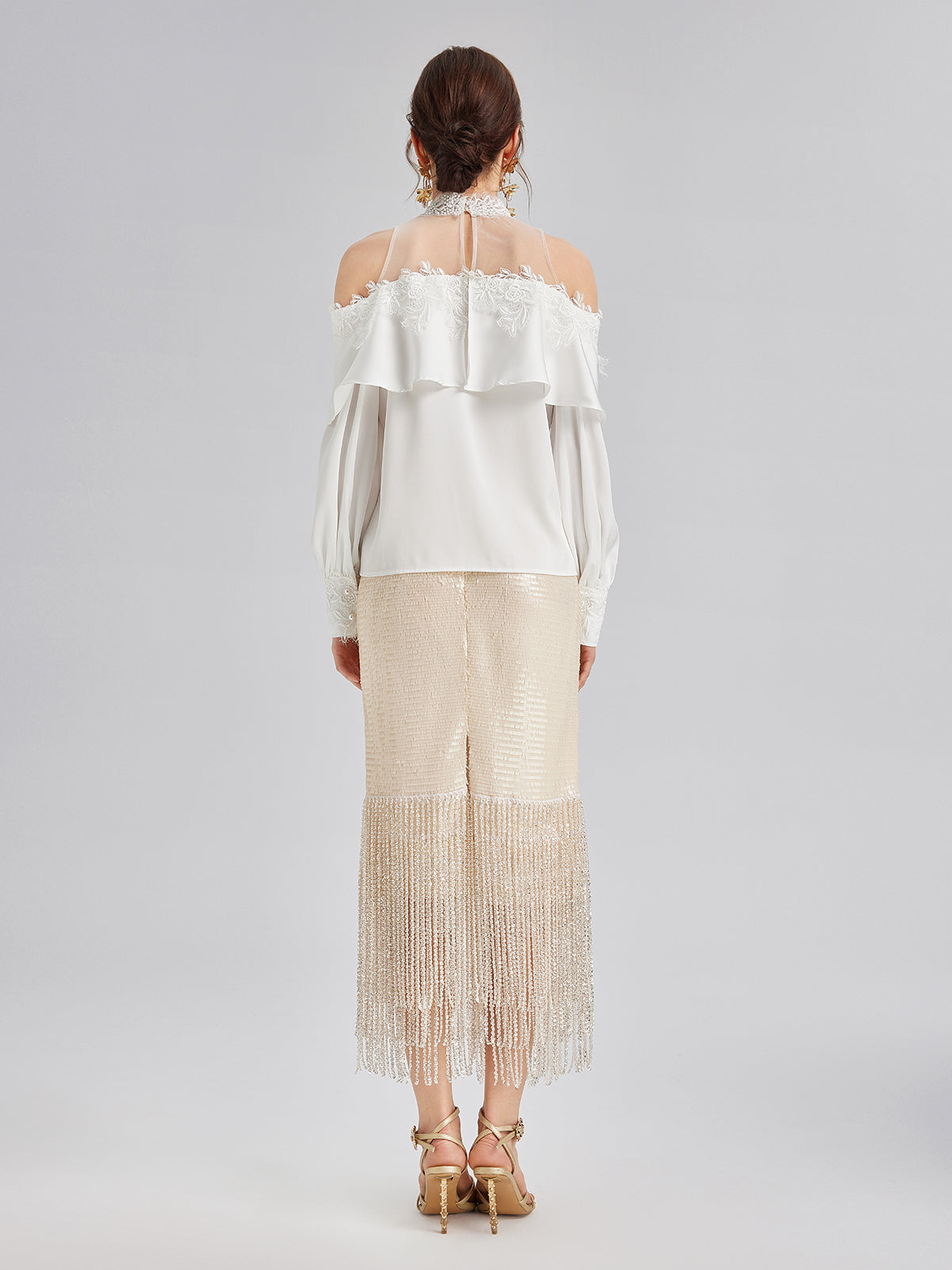 Final Sale | Off-Shoulder Ruffle Lace Mesh Top