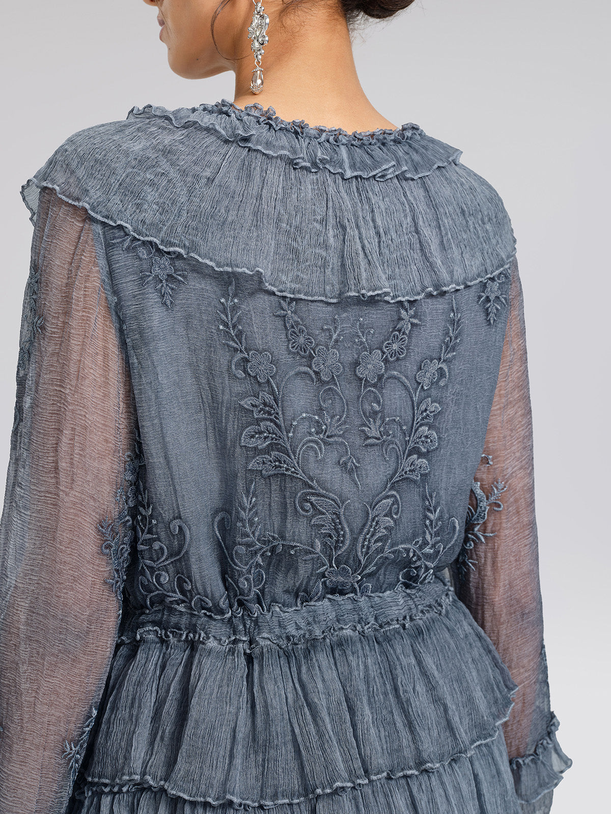 Silk Mesh Floral Embroidery Dress
