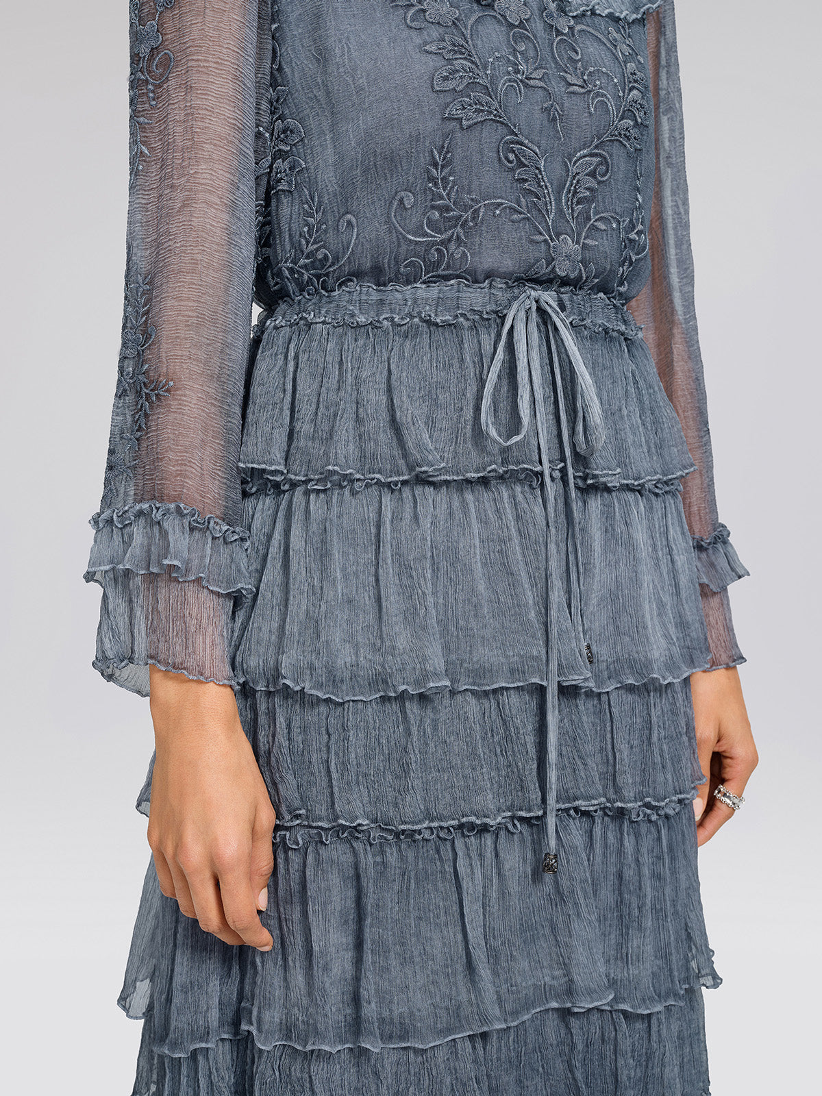 Silk Mesh Floral Embroidery Dress