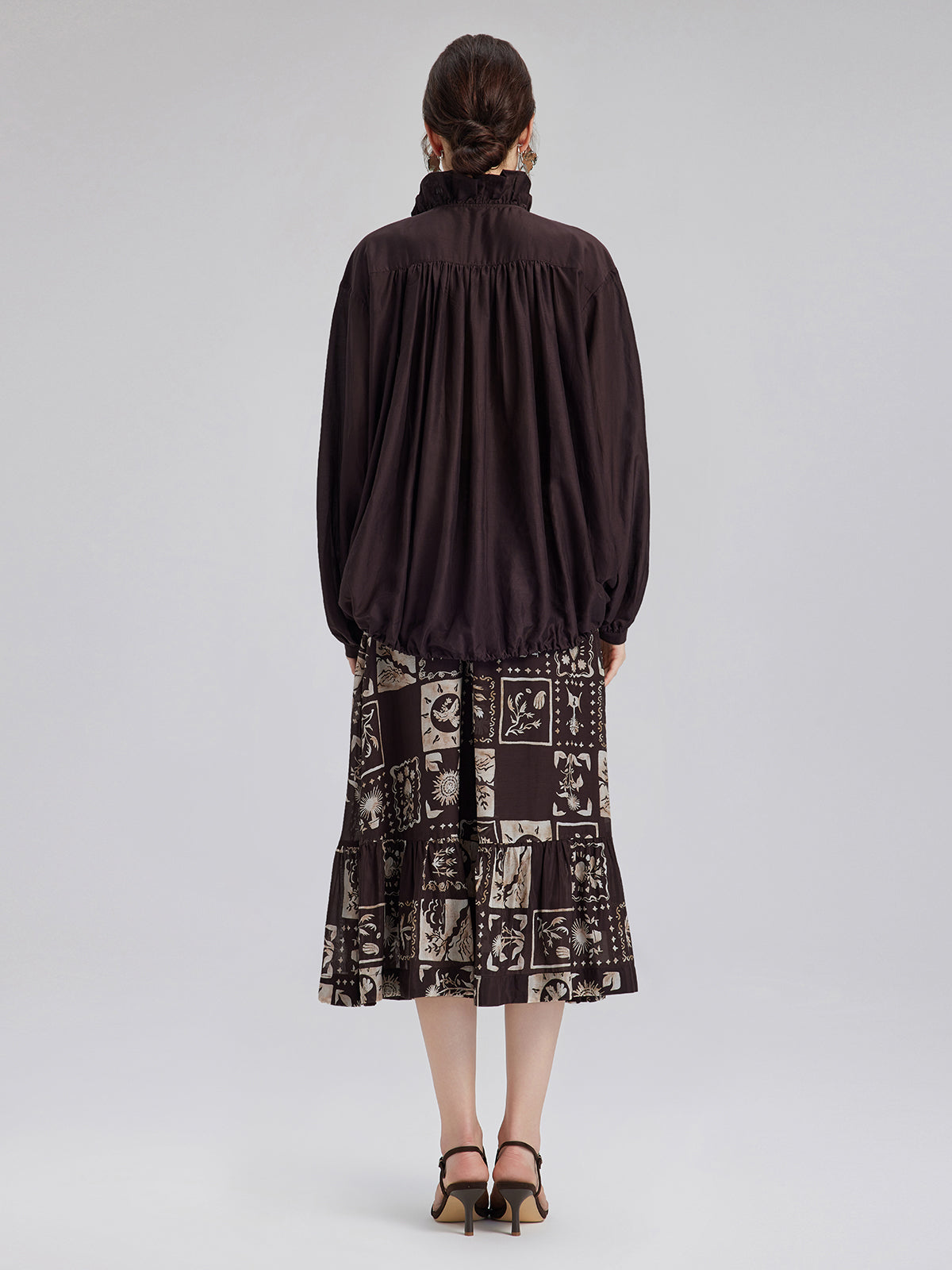 Silk Botanical Print Midi Skirt