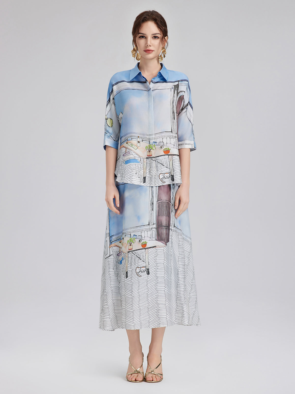 Final Sale | Silk Twill Printed Shirt (100% Silk)