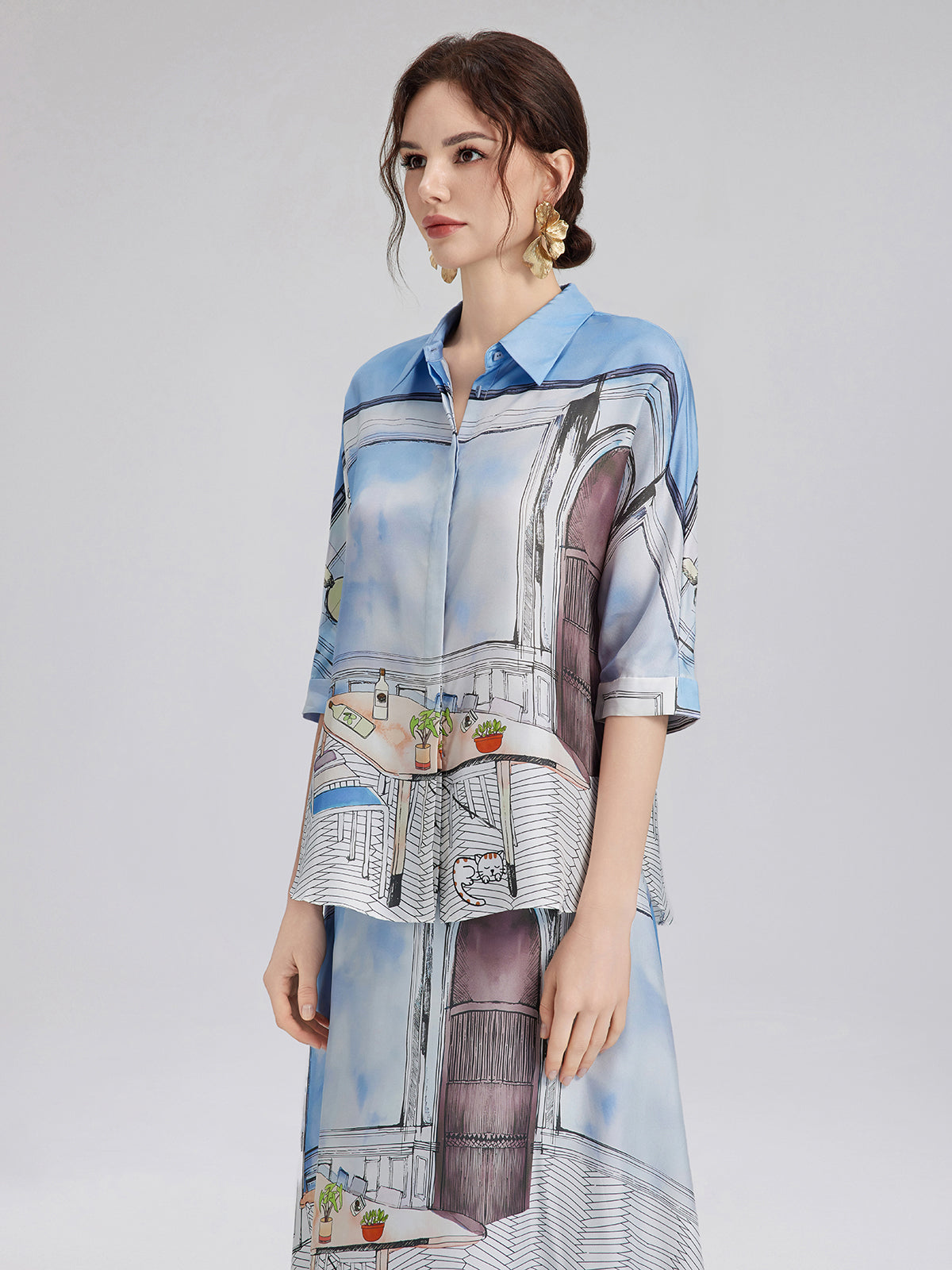 Final Sale | Silk Twill Printed Shirt (100% Silk)