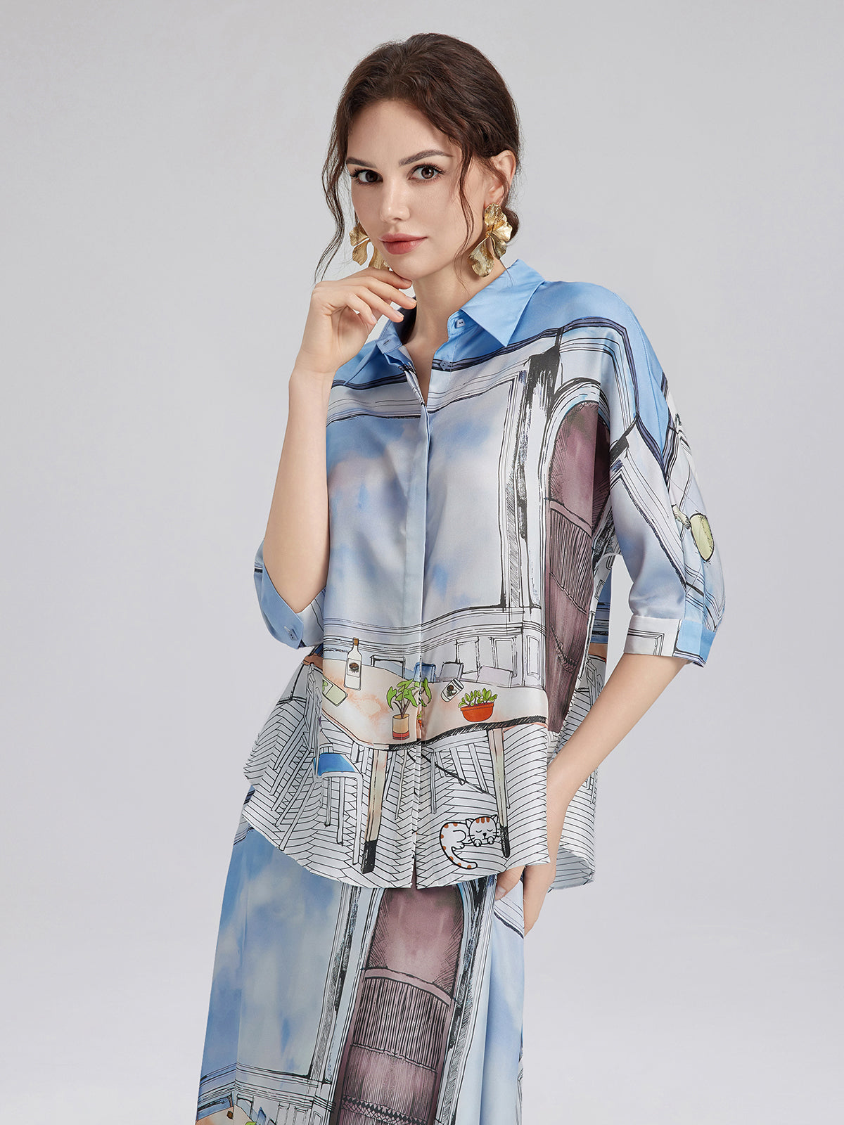 Final Sale | Silk Twill Printed Shirt (100% Silk)