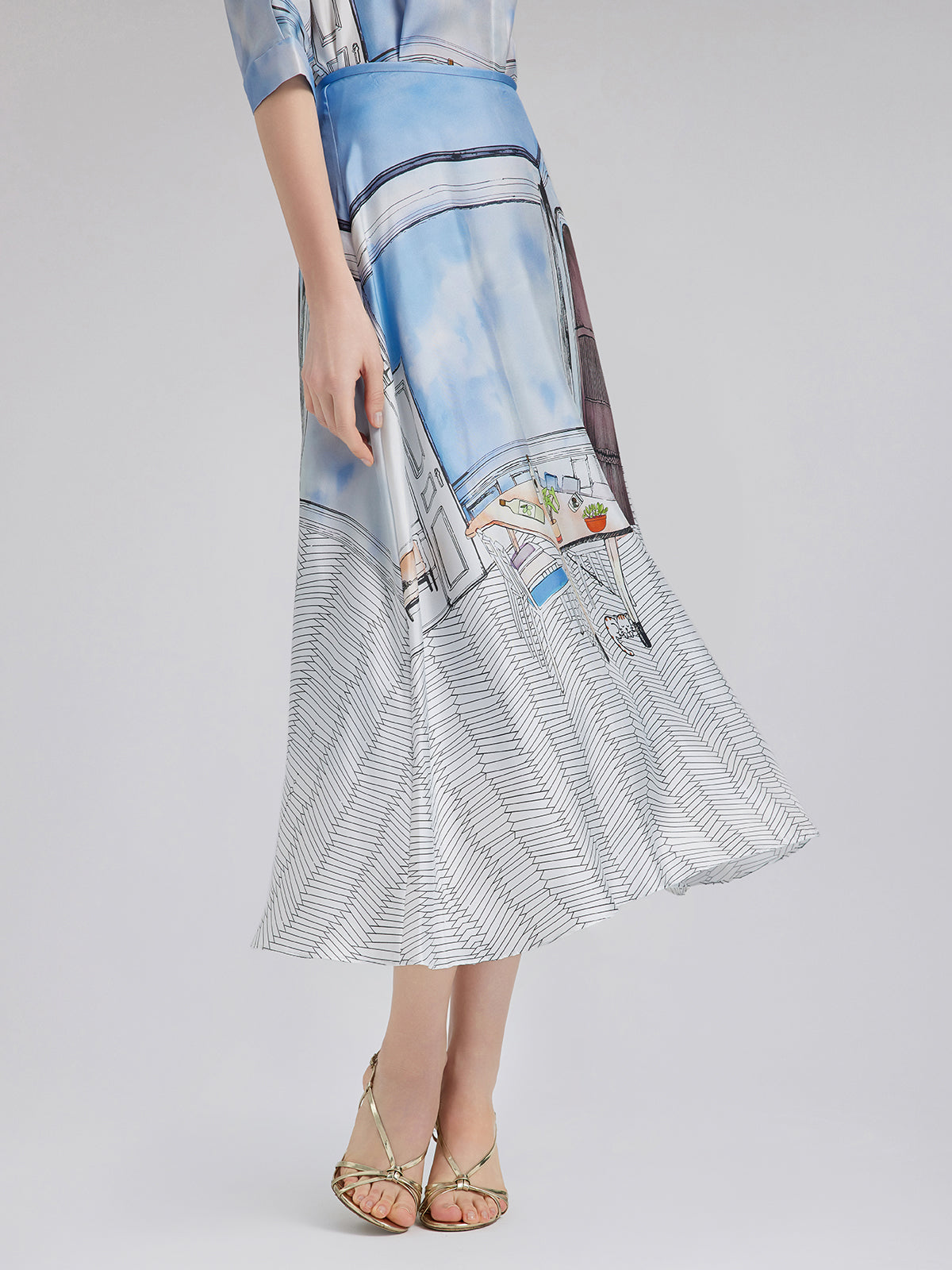 Final Sale | Silk Twill Printed Skirt (100% Silk)