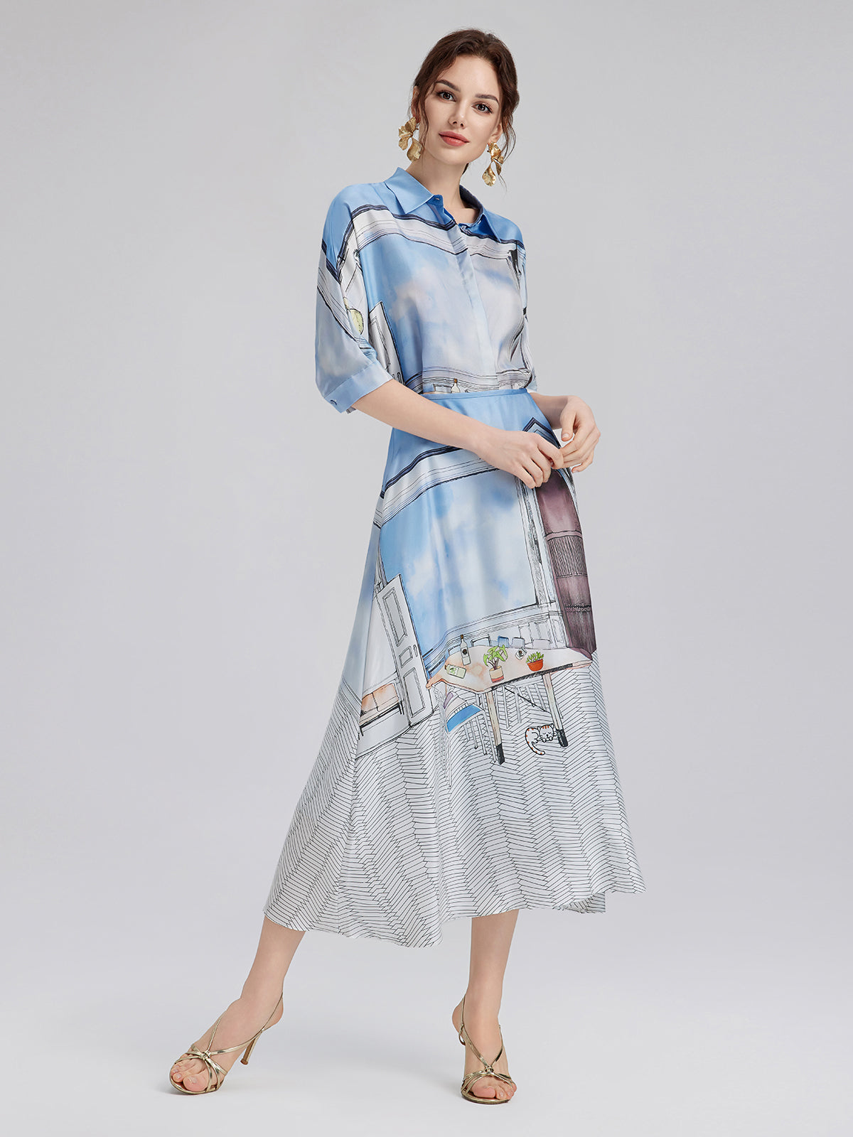 Final Sale | Silk Twill Printed Shirt (100% Silk)