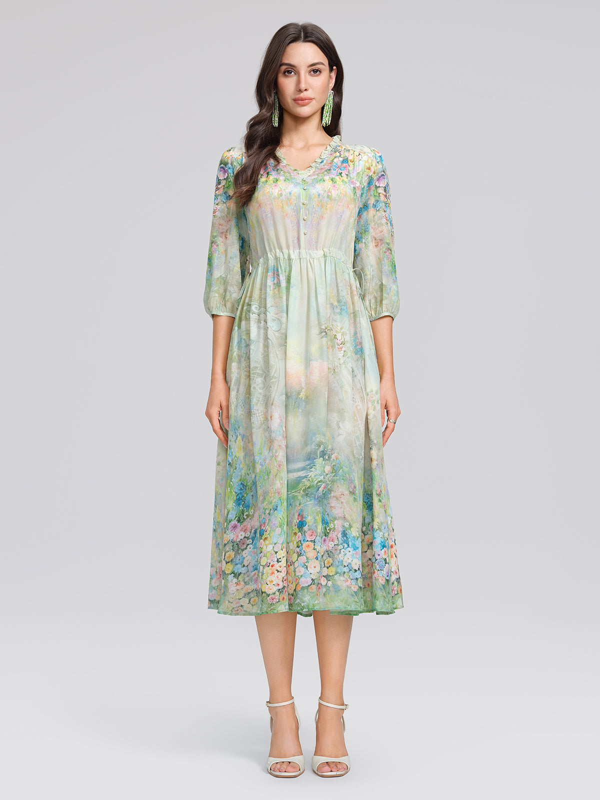 100% Silk Monet Garden Print Dress