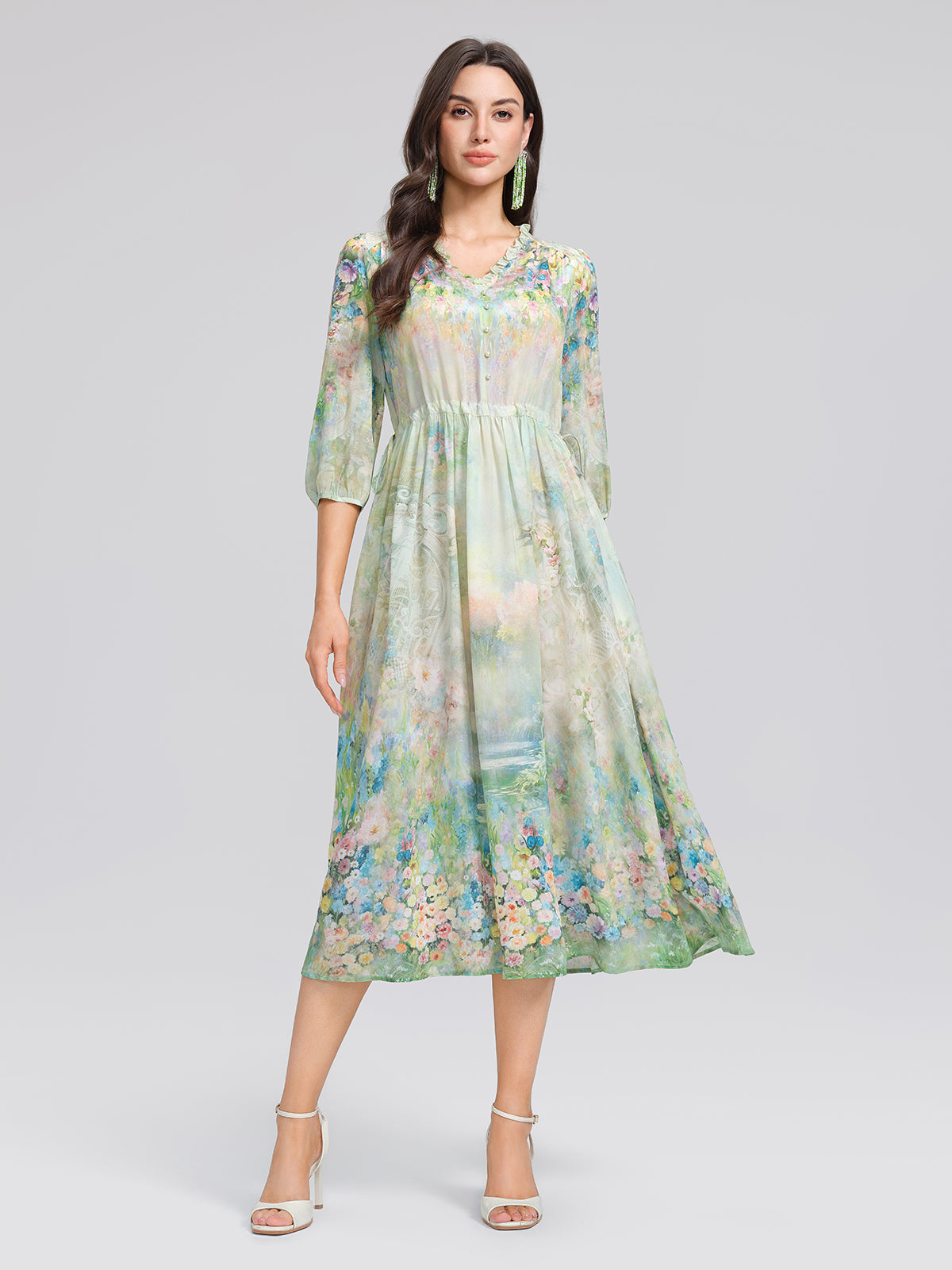 100% Silk Monet Garden Print Dress