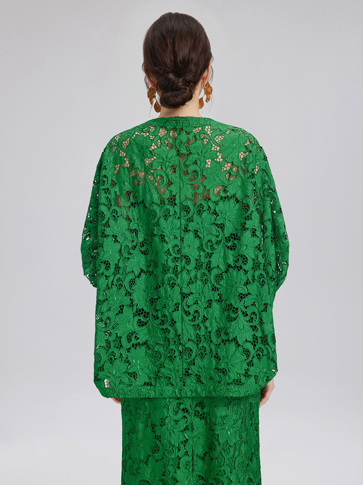 Lace Appliqué Jewel-like Buttons Emerald Top