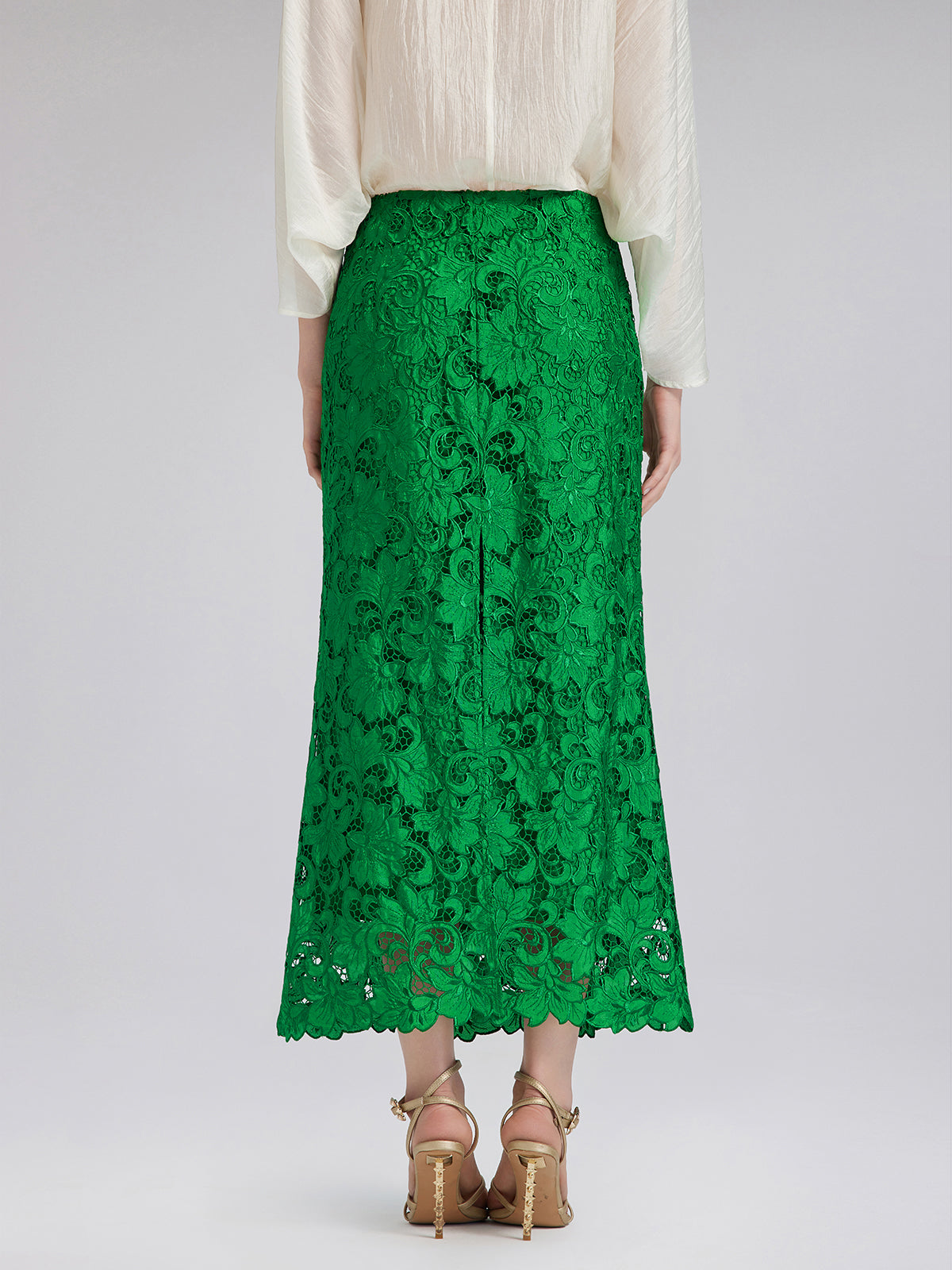 Lace Appliqué Emerald Pencil Skirt