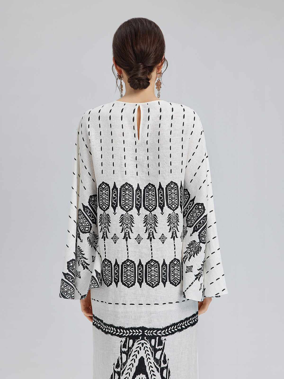 Linen Geometric Print Batwing Maxi Dress