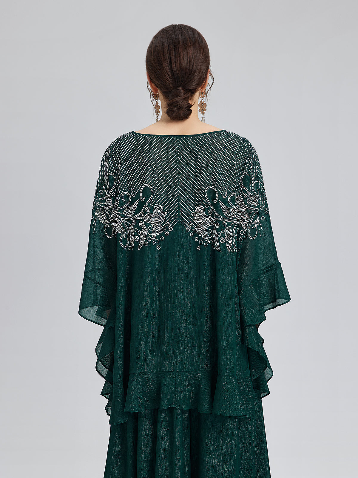 Metallic Chiffon Rhinestone V-Neck Top