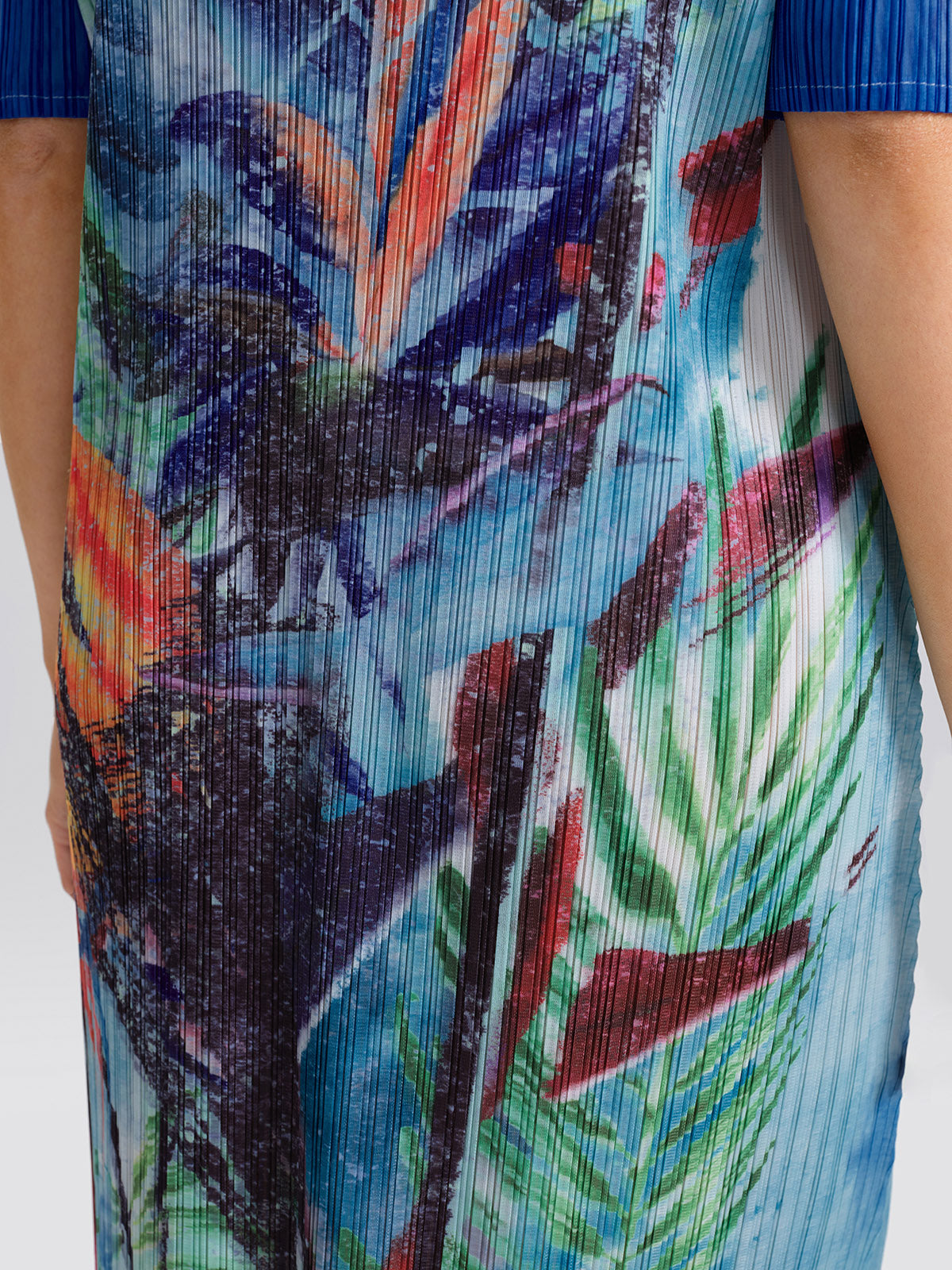 Hand Pleated All-over Watercolor Print Textured Draped Dress
