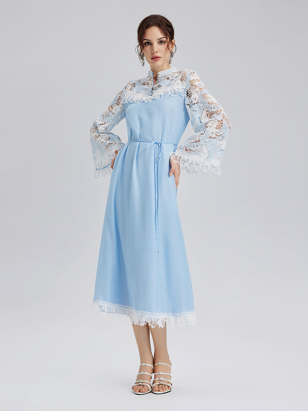 Two-Tone Lace Baroque Butterfly Dress, SKY BLUE / S Two-Tone Lace Baroque Butterfly Dress, SKY BLUE / S