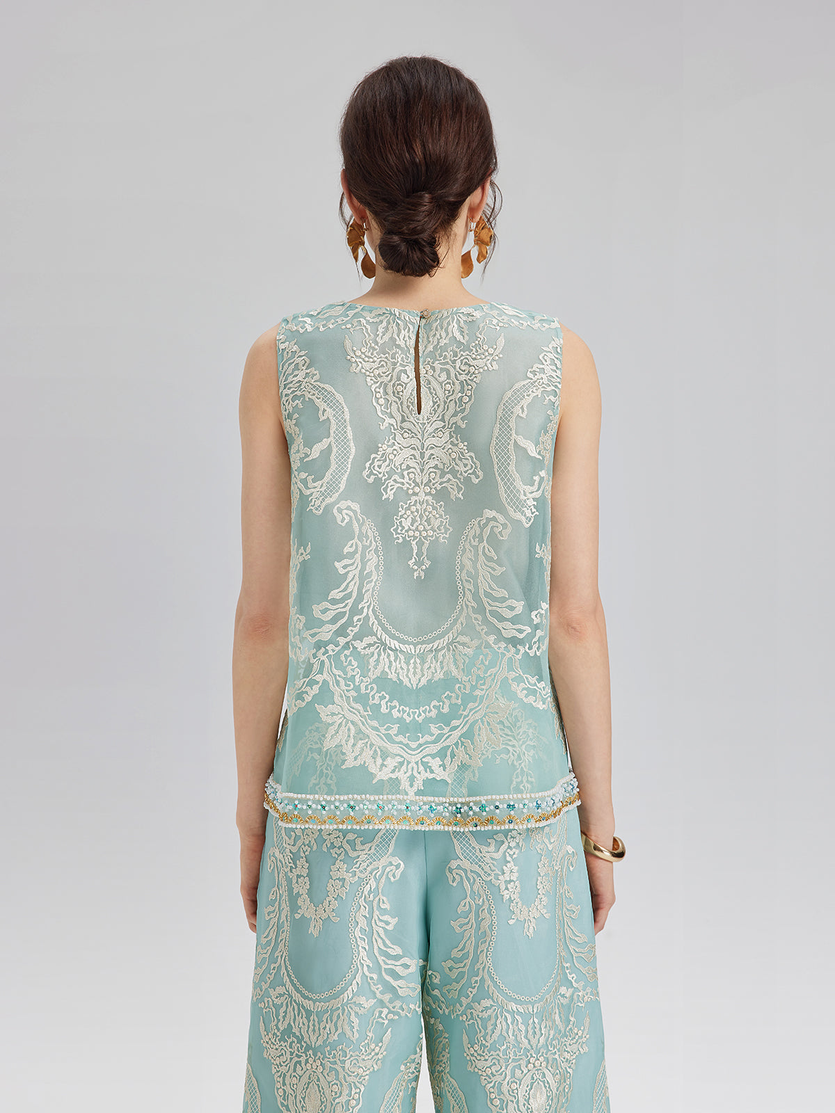 Organza Embroidered Mint Vest