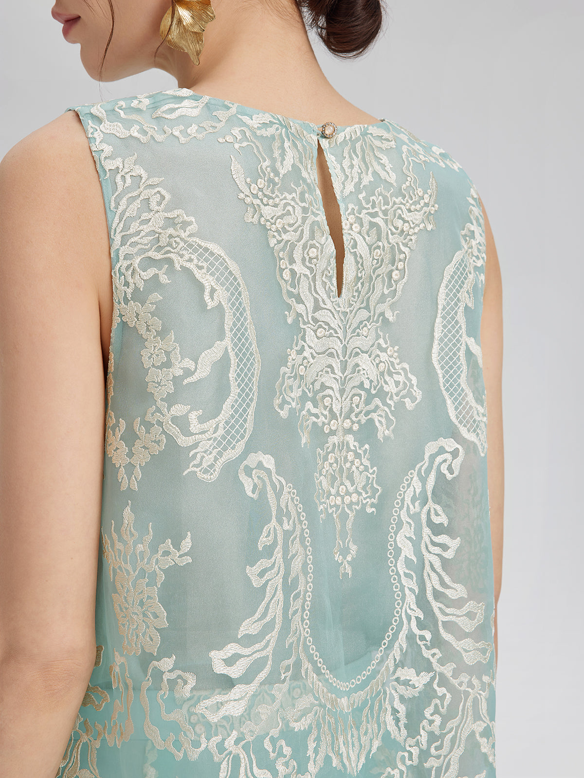 Organza Embroidered Mint Vest