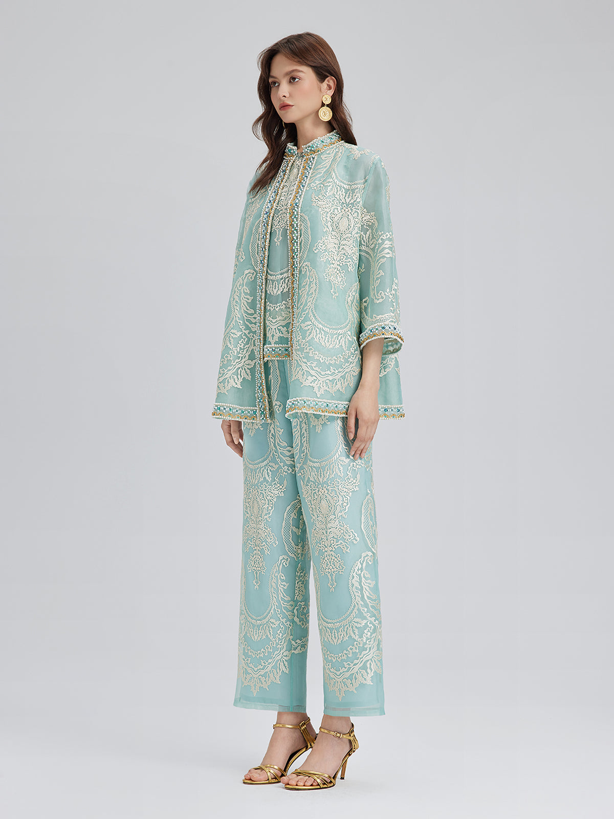 Organza Embroidered Mint Jacket