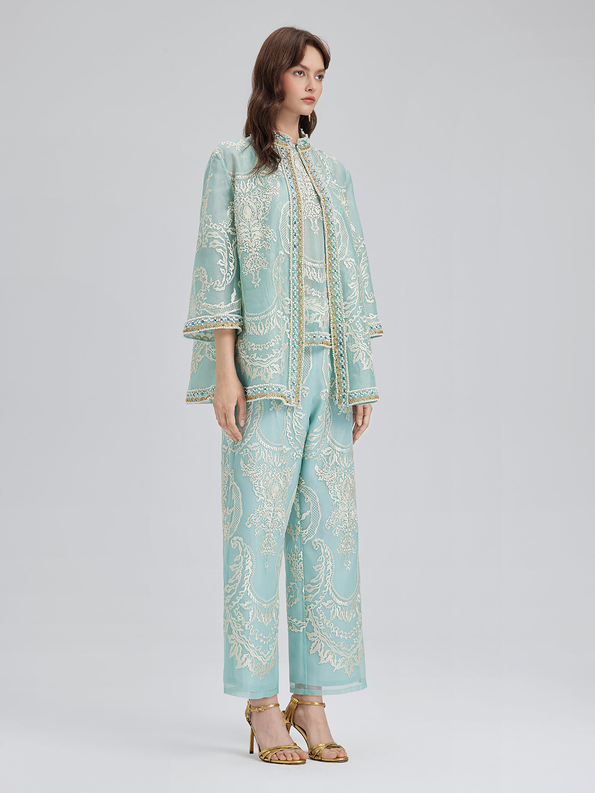 Organza Embroidered Mint Jacket
