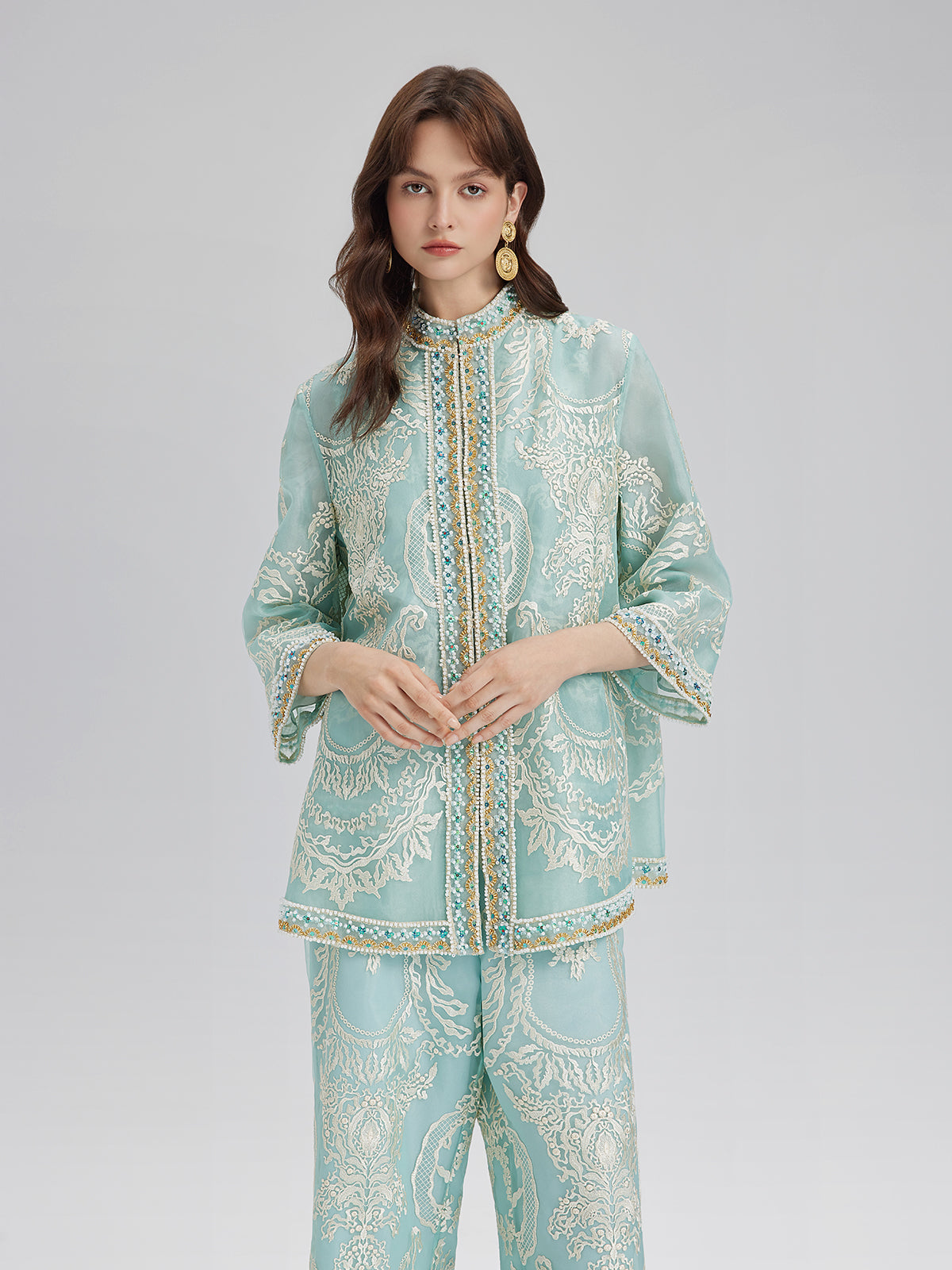 Organza Embroidered Mint Jacket