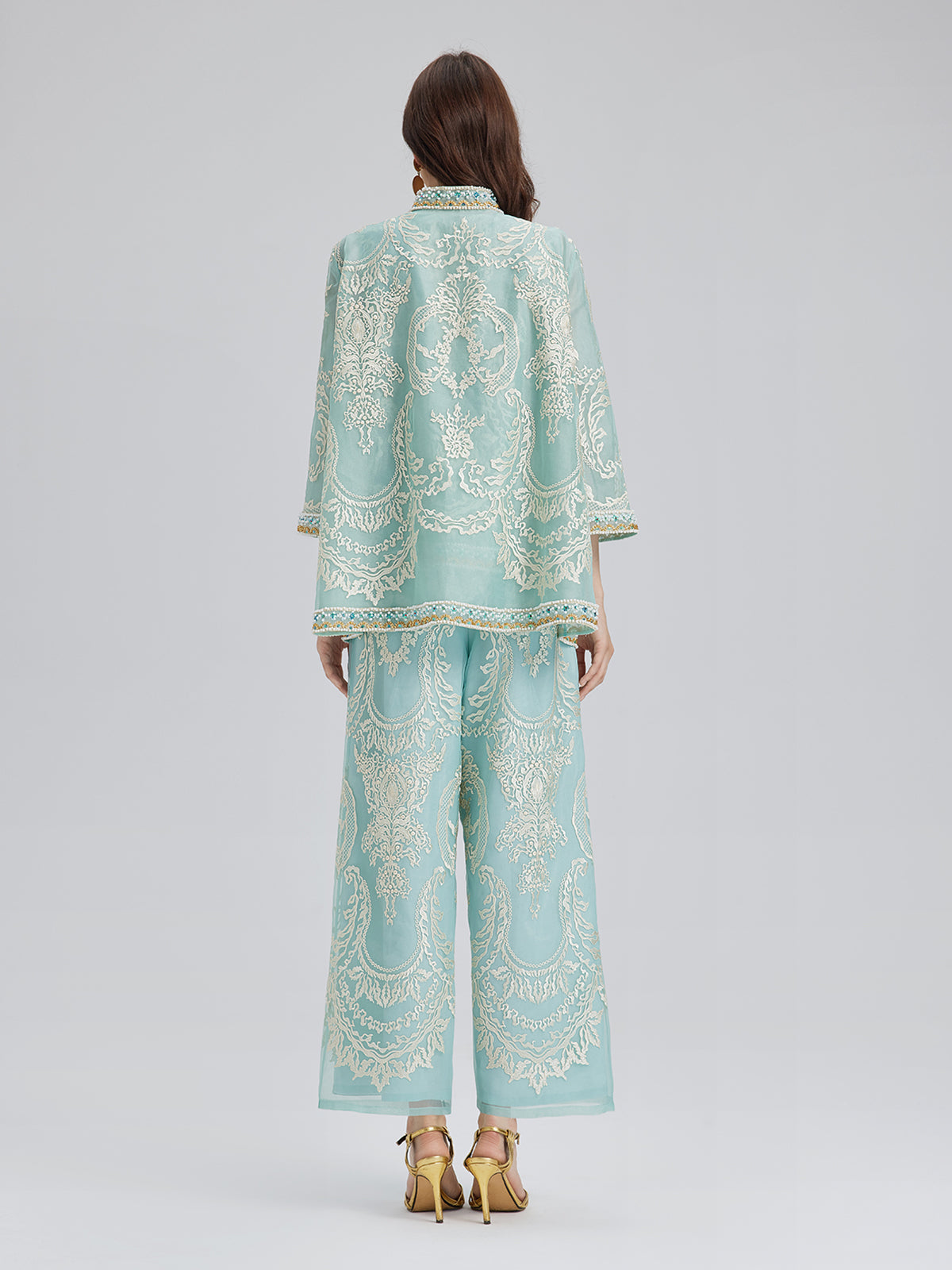 Organza Embroidered Mint Jacket