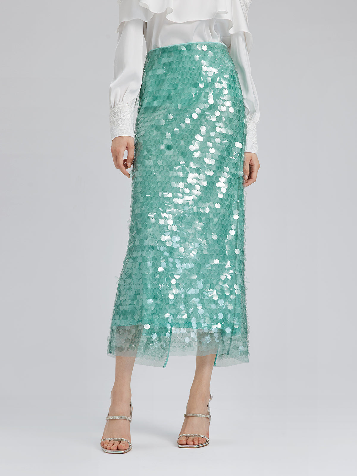 Elastic Sequin Mermaid Mint Skirt