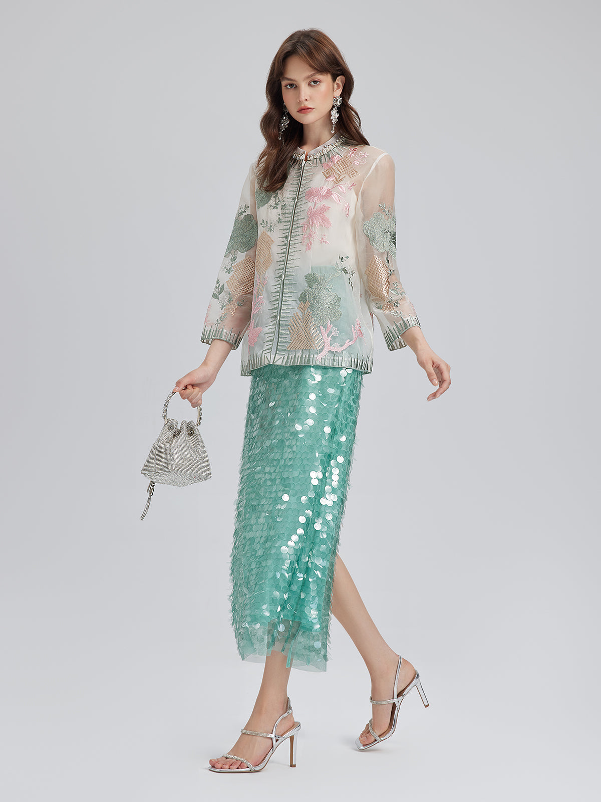 Elastic Sequin Mermaid Mint Skirt