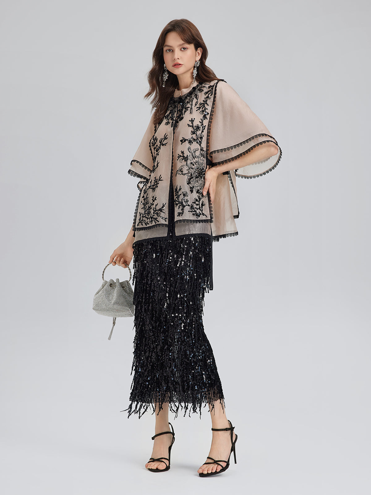 Silk Appliqué Beaded Layered-look Top