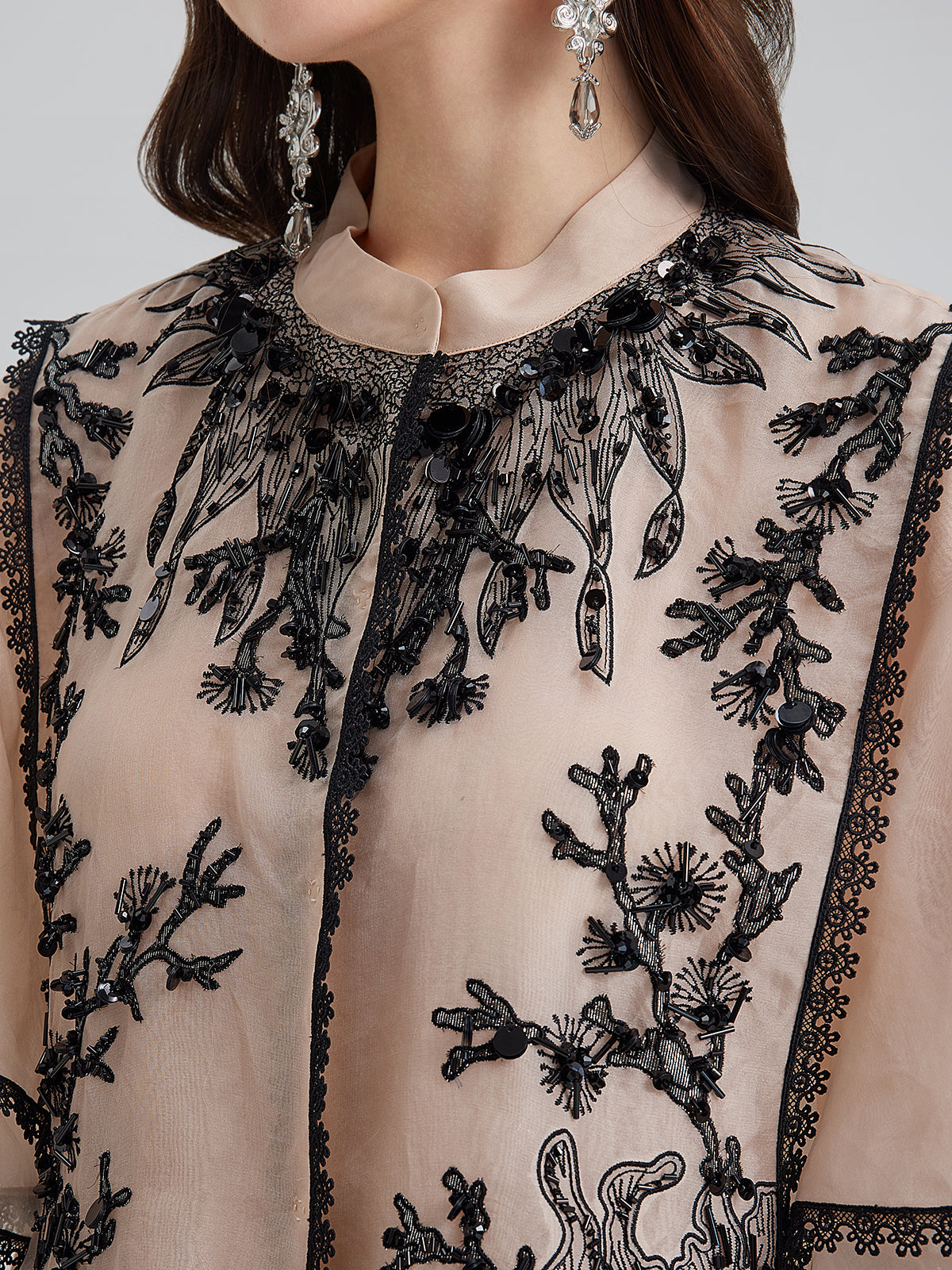 Silk Appliqué Beaded Layered-look Top