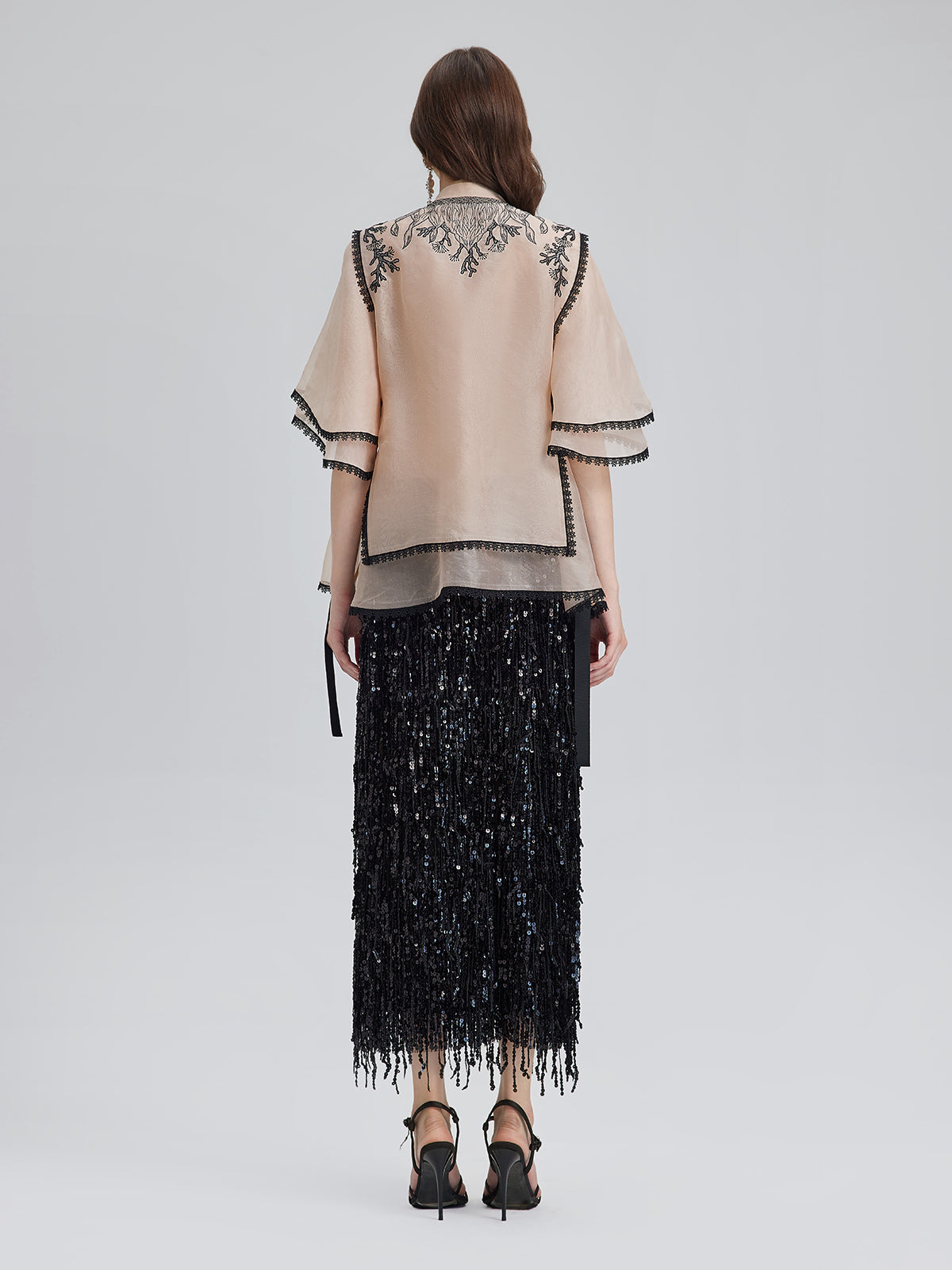 Silk Appliqué Beaded Layered-look Top