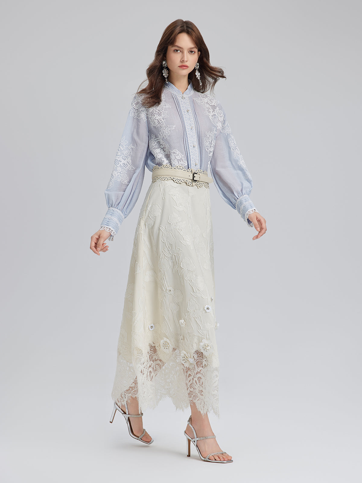 Final Sale | Custom Beaded Lace Jacquard Skirt