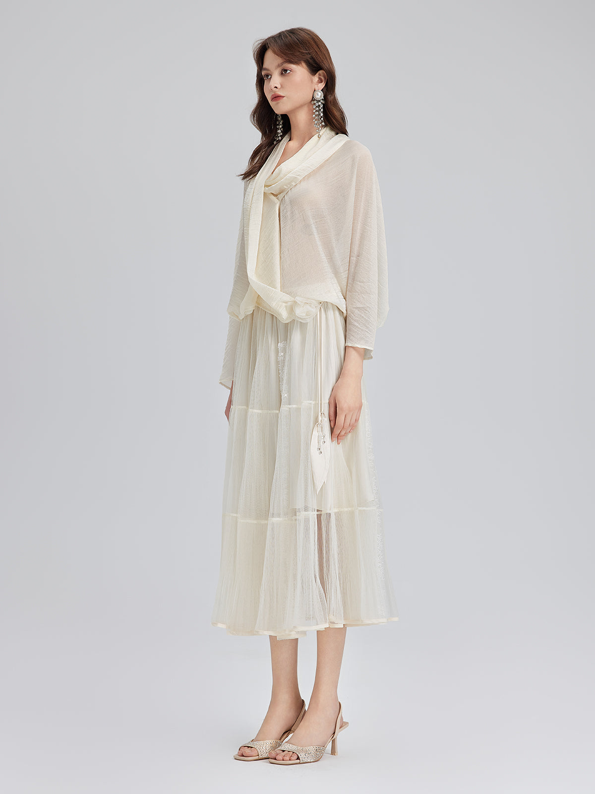 Pleated Mesh Elastic Waist Skirt