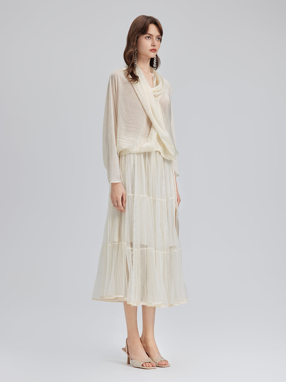 Pleated Mesh Elastic Waist Skirt