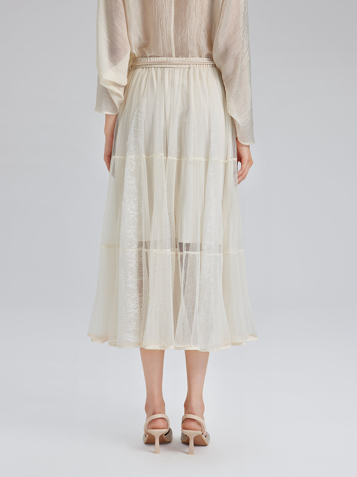 Pleated Mesh Elastic Waist Skirt