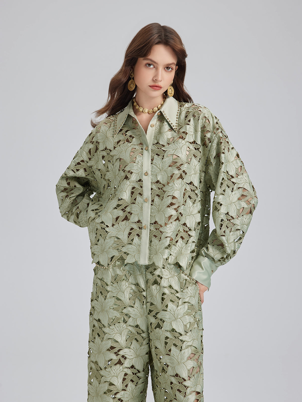 Studded Floral Cutwork Embroidery Set