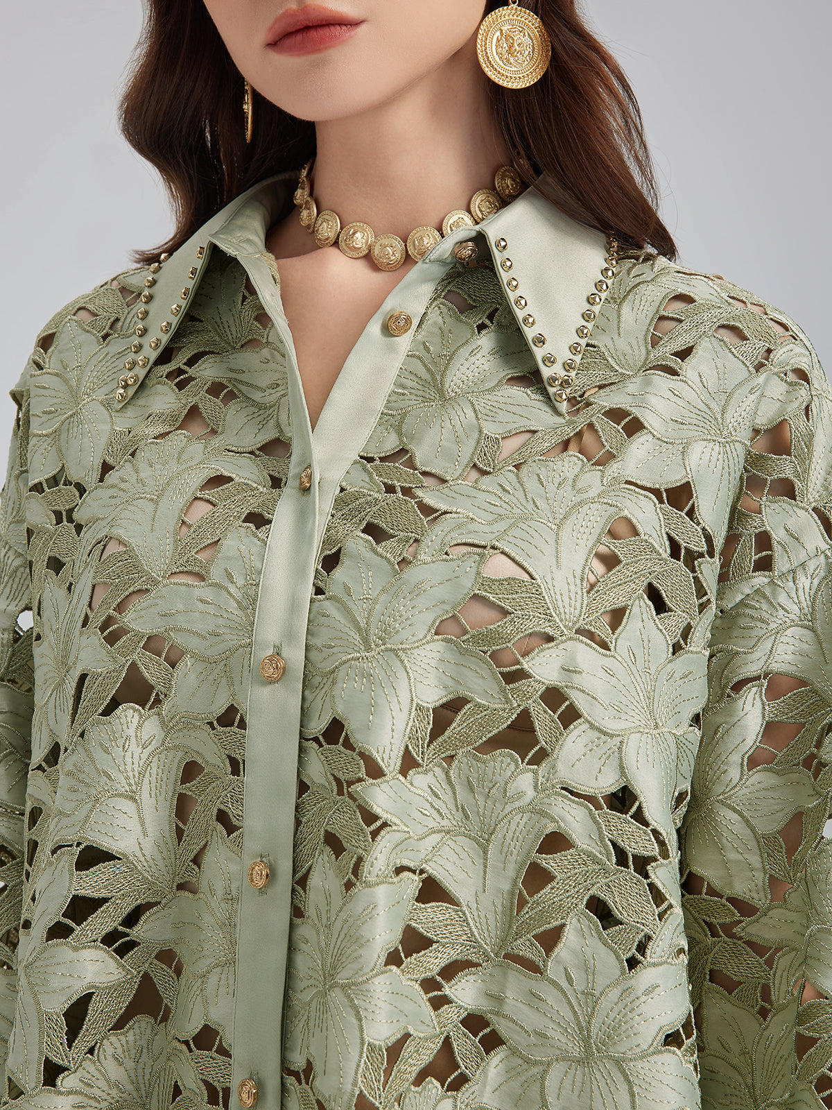Studded Floral Cutwork Embroidery Set