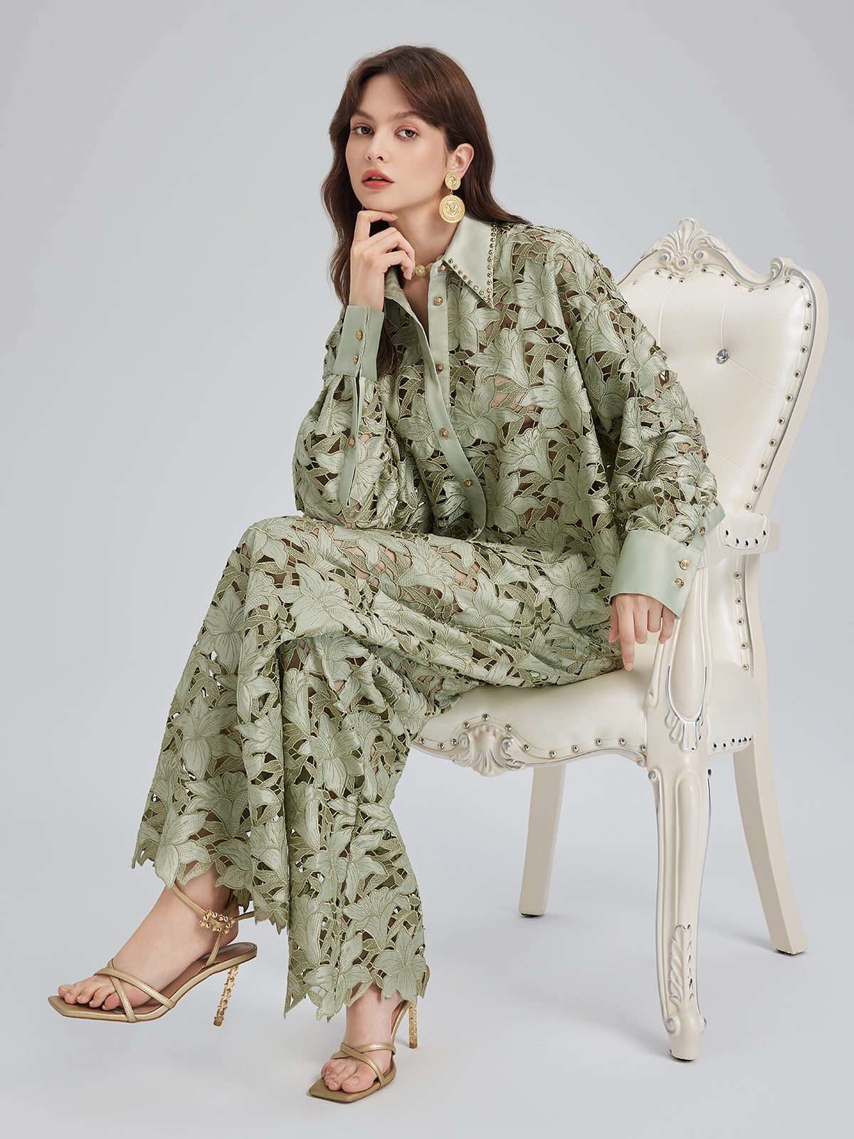 Studded Floral Cutwork Embroidery Set