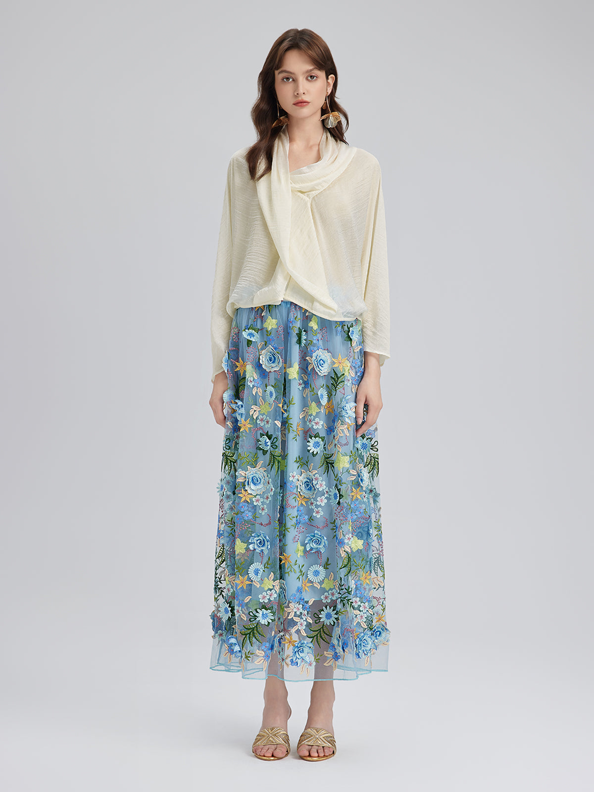 Final Sale | 3D Floral Embellished Elastic Skirt