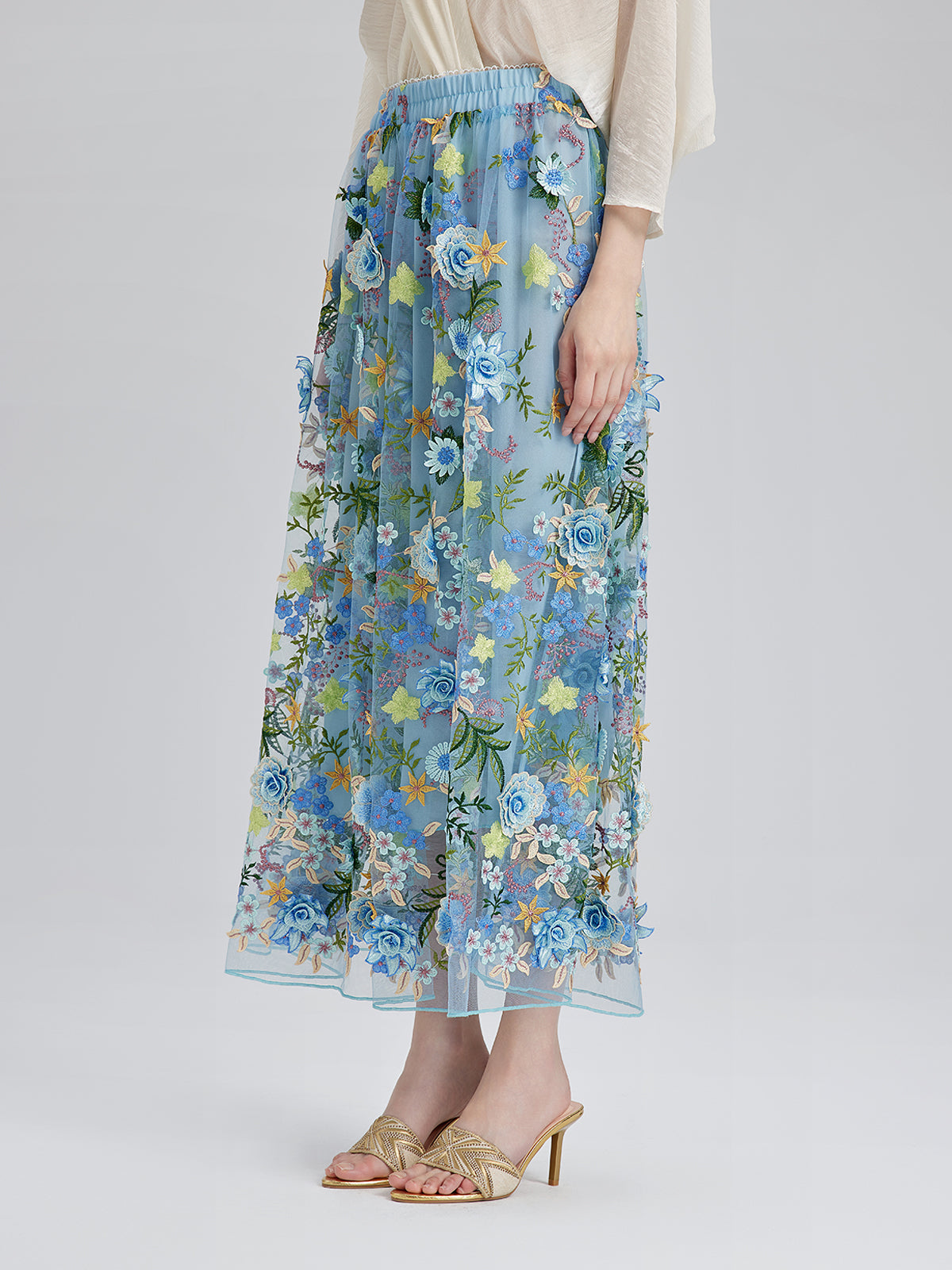 Final Sale | 3D Floral Embellished Elastic Skirt