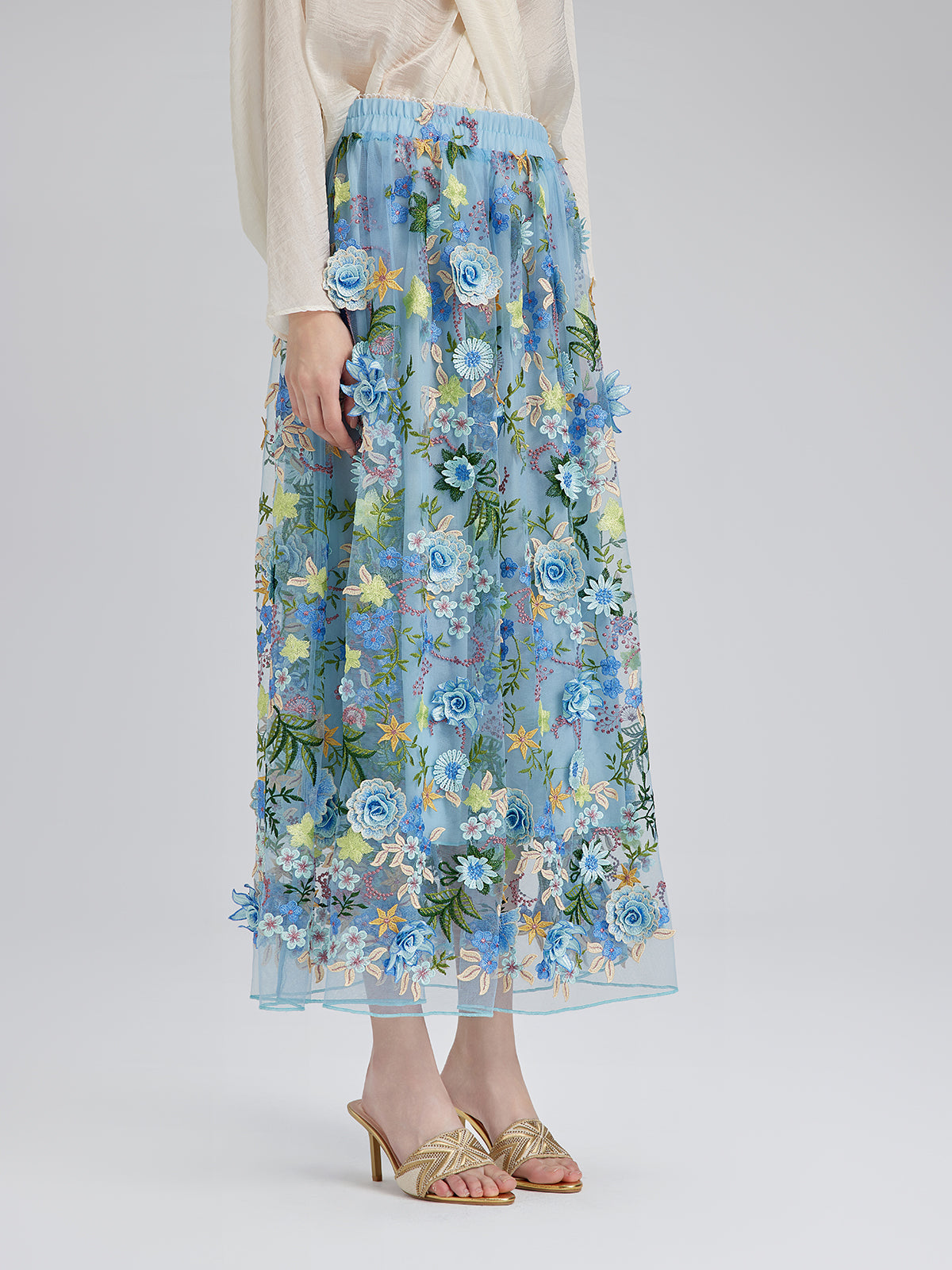 Final Sale | 3D Floral Embellished Elastic Skirt