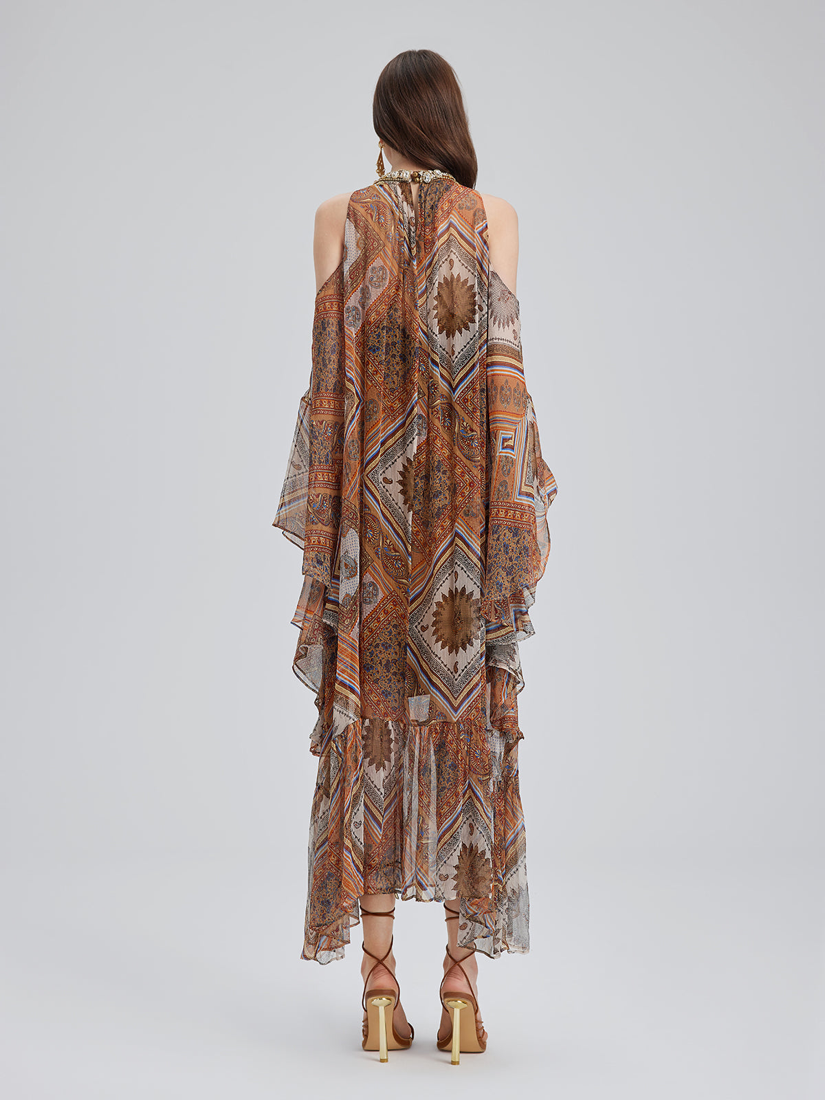 Beaded Silk Bohemian Print Dress