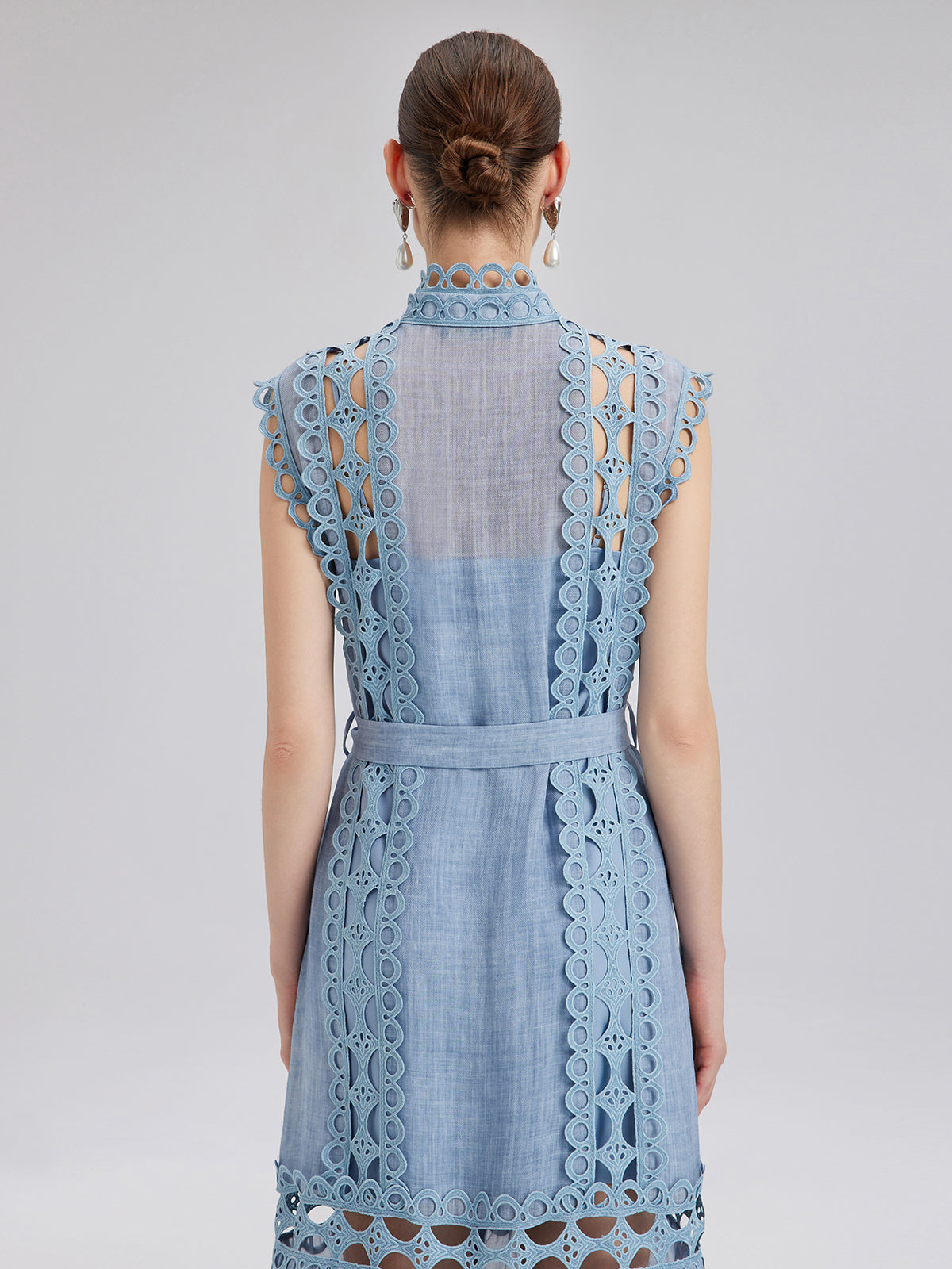 Cutout Stand Collar Sleeveless Dress