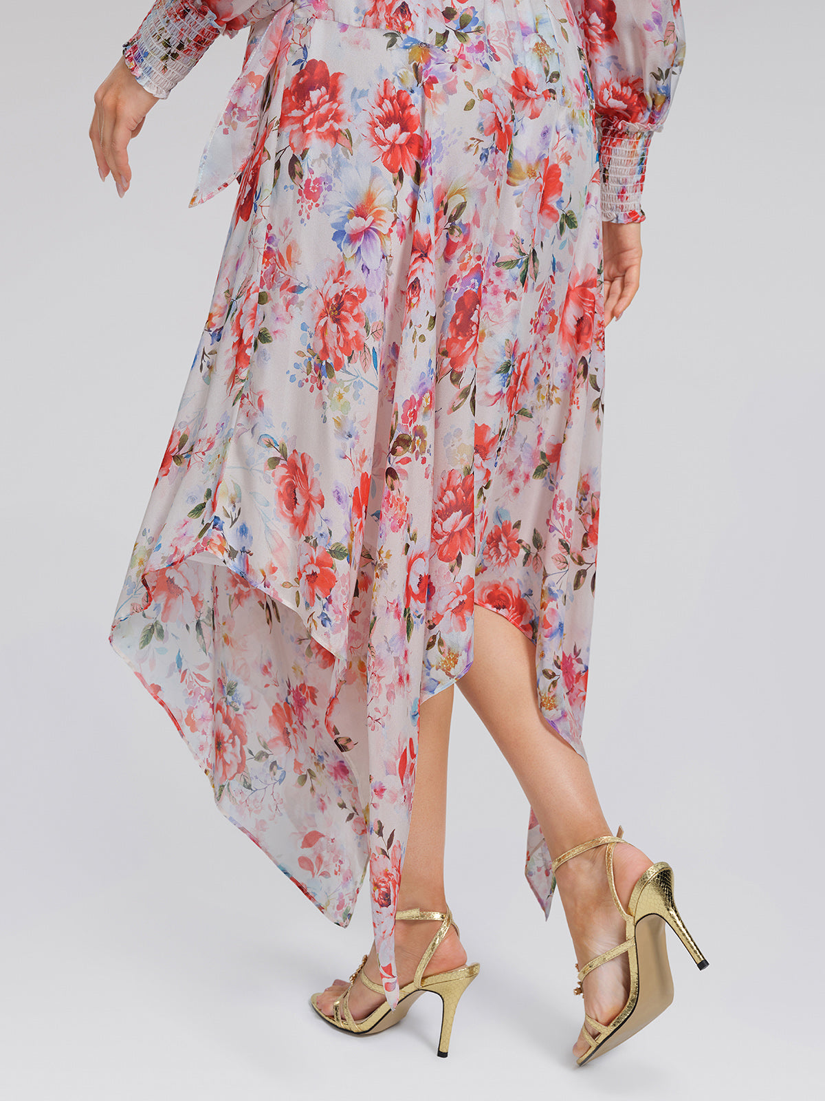 Silk Floral Asymmetric Hem Skirt