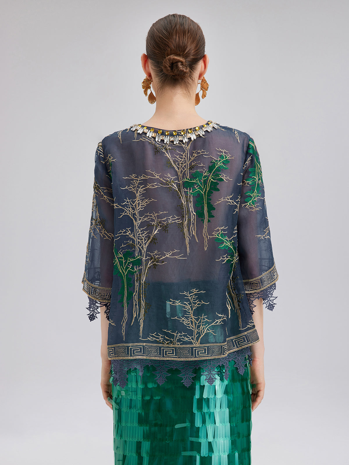 Mulberry Silk Embroidered Lace Trim Shirt