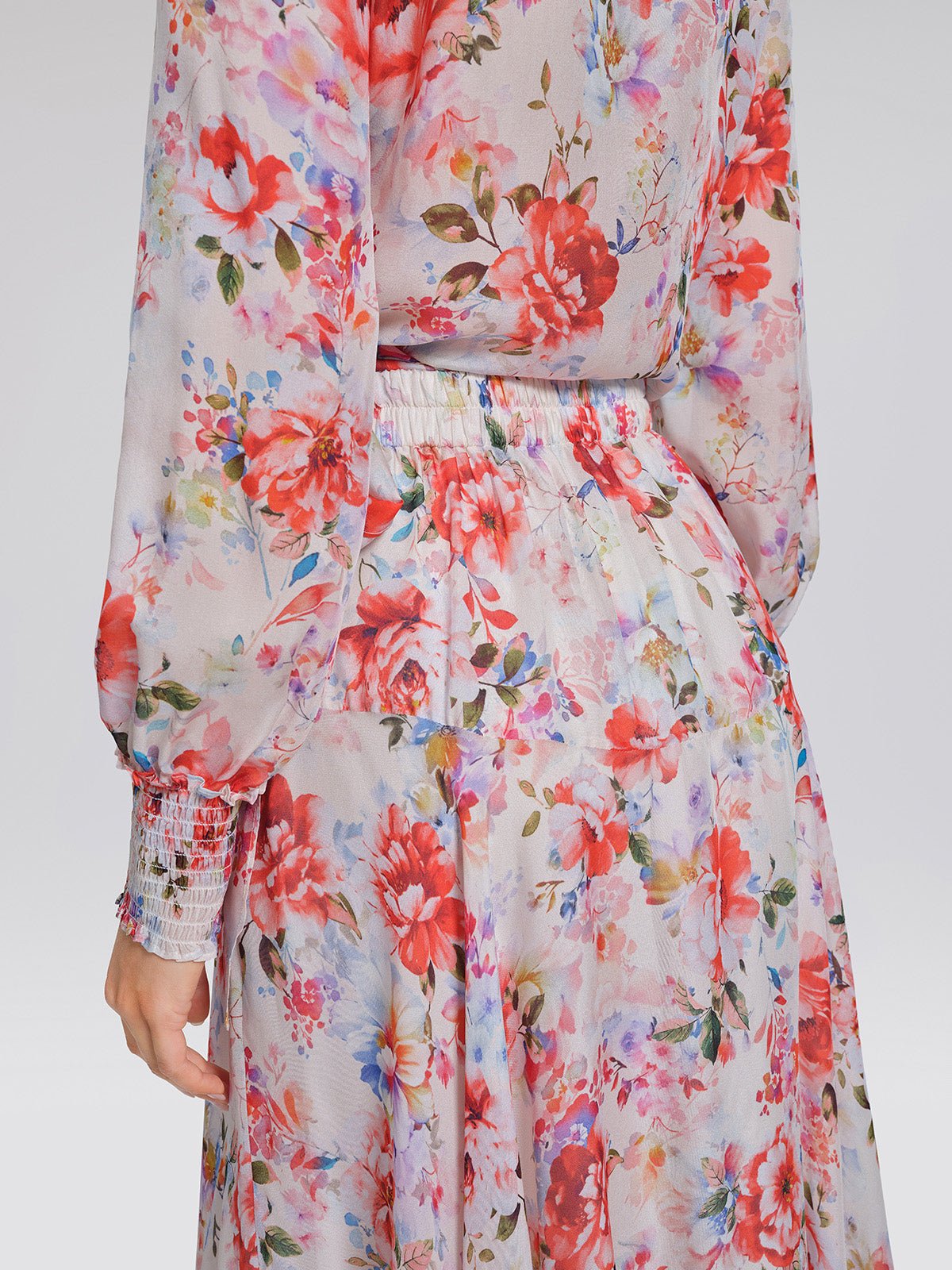 Silk Floral Asymmetric Hem Skirt