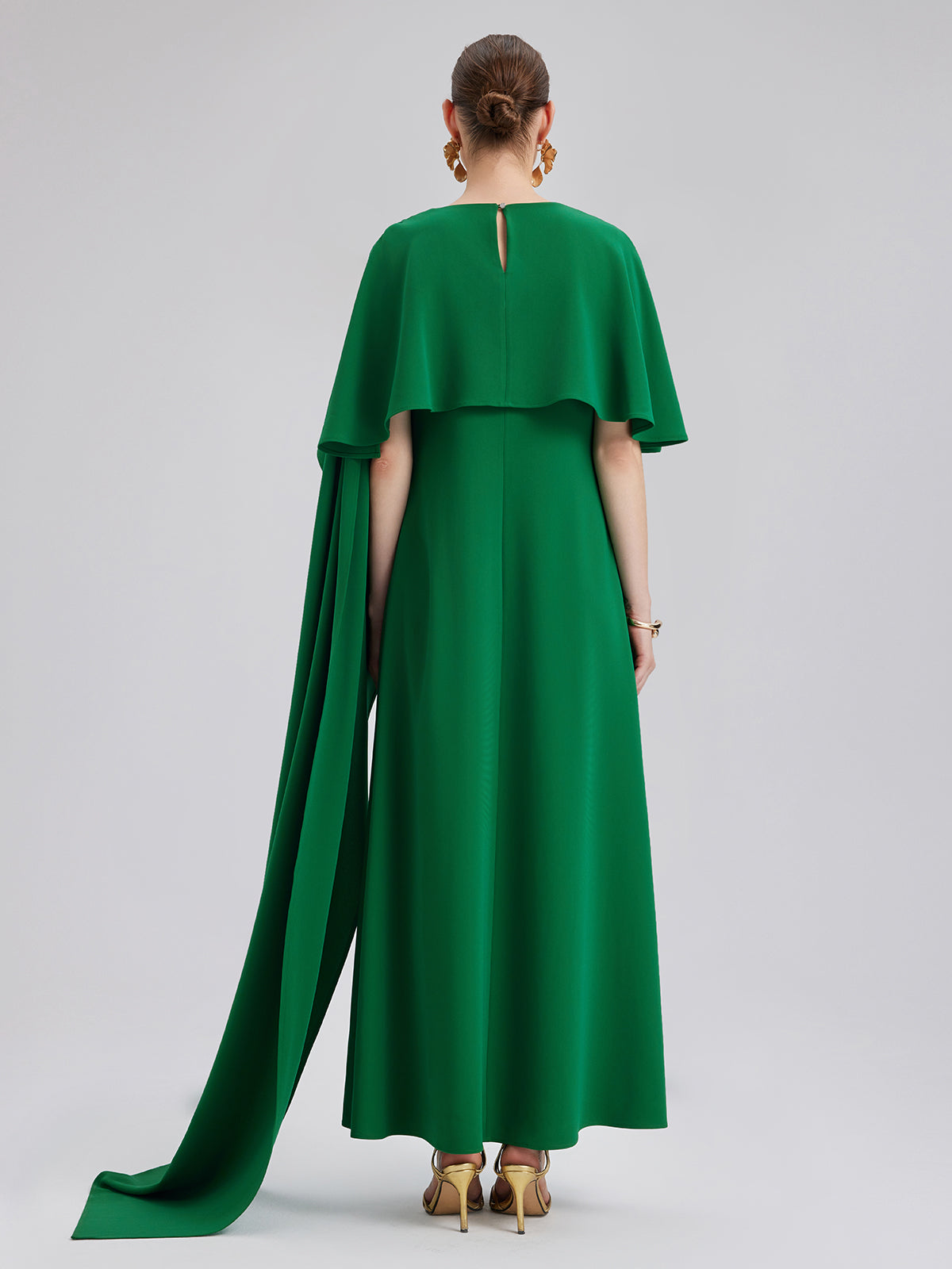 Emerald Shawl-Tie Evening Gown
