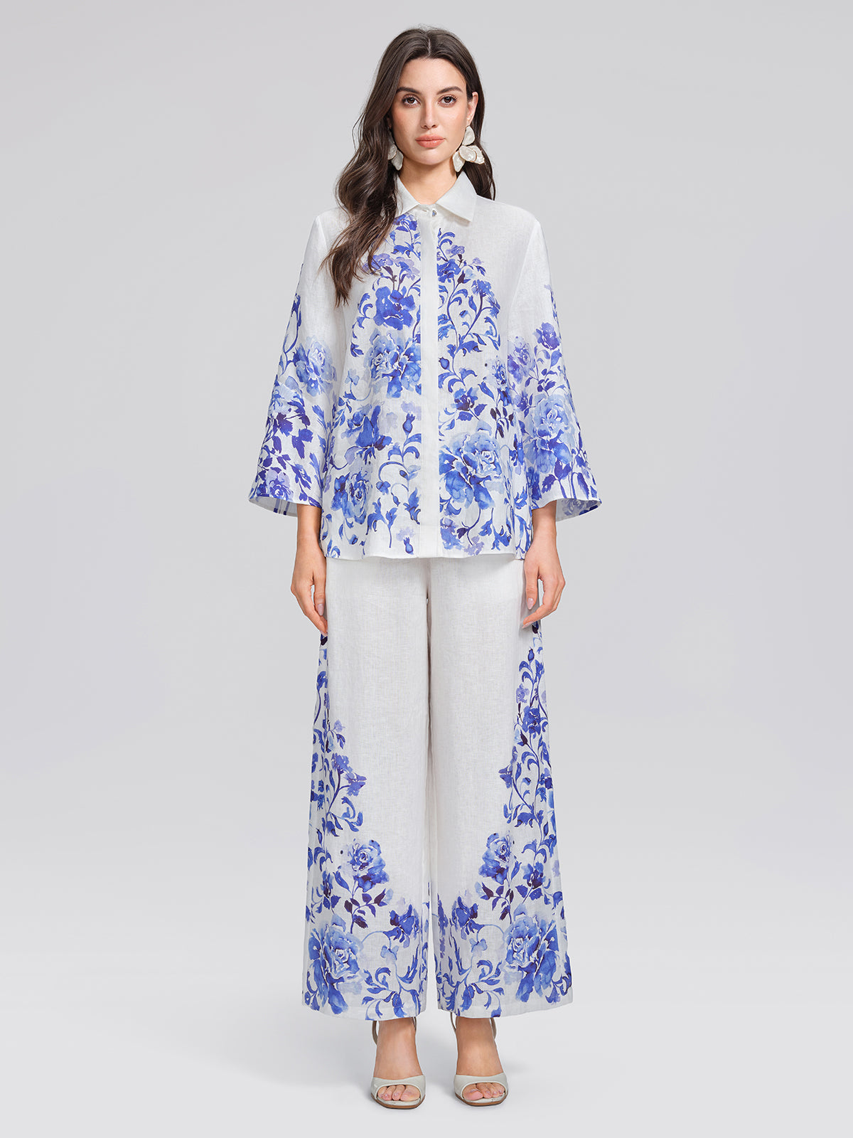 100% Linen Drawstring Wide-Leg Pants