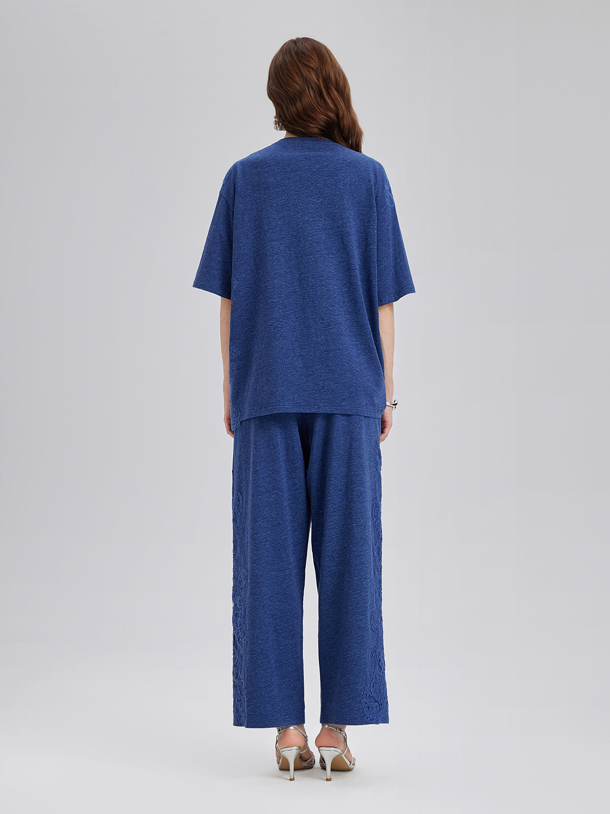 Hand-Lace Appliqué Knit Ruching Top