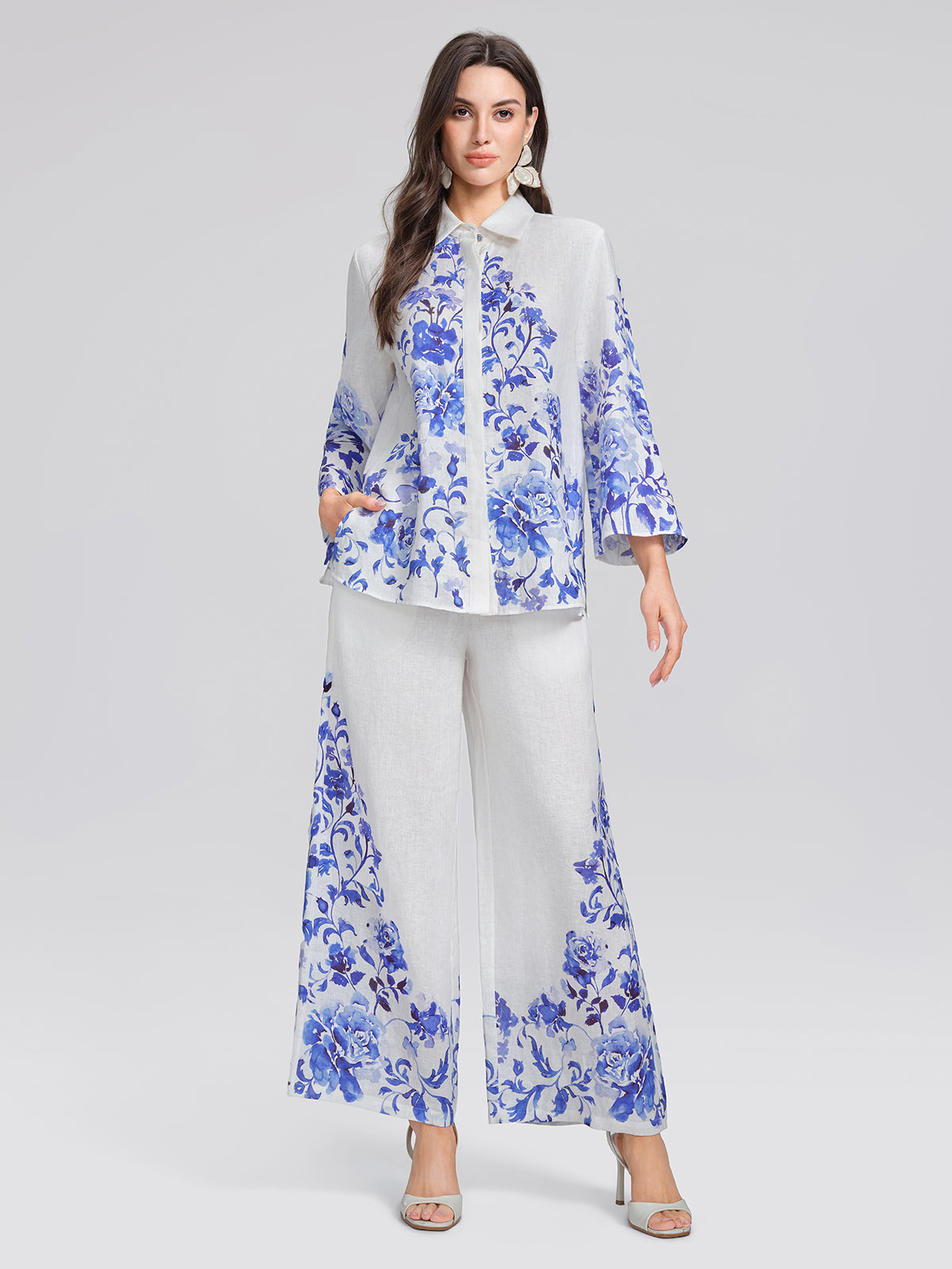 100% Linen Drawstring Wide-Leg Pants